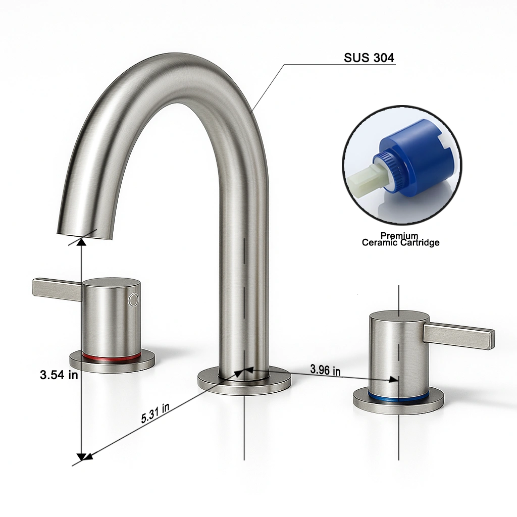 8-Inch Widespread Lavatory Faucet, 2-Handle 3-Hole with 360° Spout Vanity and Pop-Up Drain, Brushed Nickel[Unable ship on weekends, TK/TEMU only for pickup, only TX10643 warehouse supports GOFO] view 10