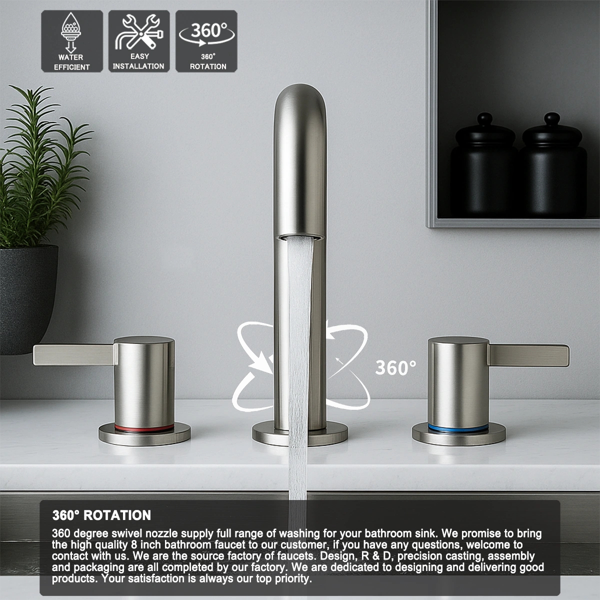 8-Inch Widespread Lavatory Faucet, 2-Handle 3-Hole with 360° Spout Vanity and Pop-Up Drain, Brushed Nickel[Unable ship on weekends, TK/TEMU only for pickup, only TX10643 warehouse supports GOFO] view 14