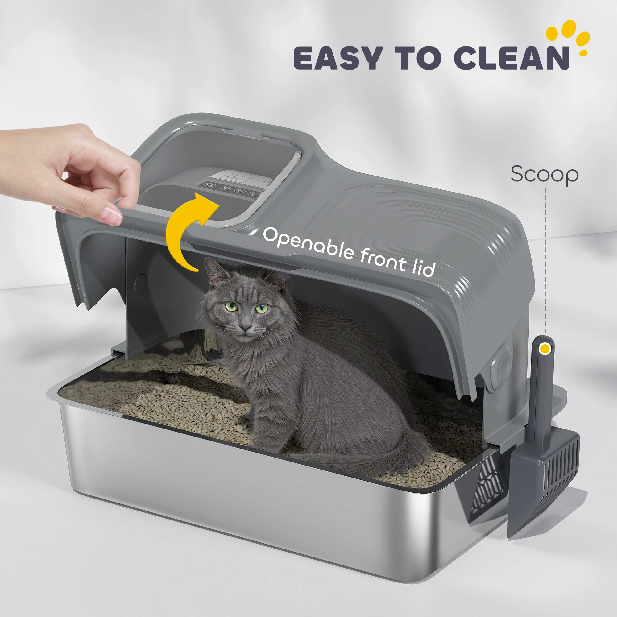 Self-Closing Top-Entry Cat Litter Box with Carbon Filter, Large Cat Litter Box for Kittens and Adult Cats, Durable Plastic, Easy Access Door Design view 3