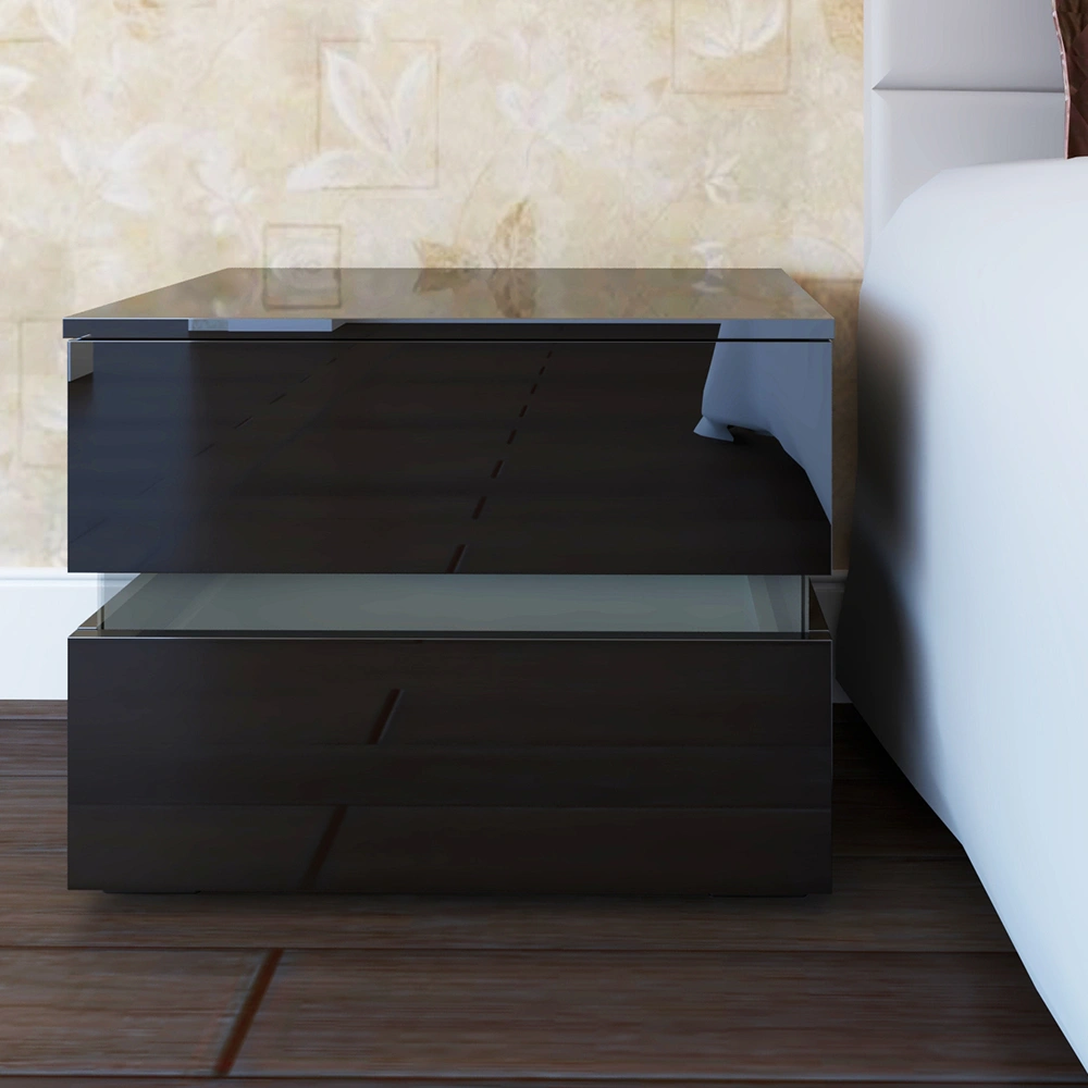 RGB LED Double-Sided Bedside Table - Black Nightstand with Open Cabinet Storage & Color-Changing Lights view 2