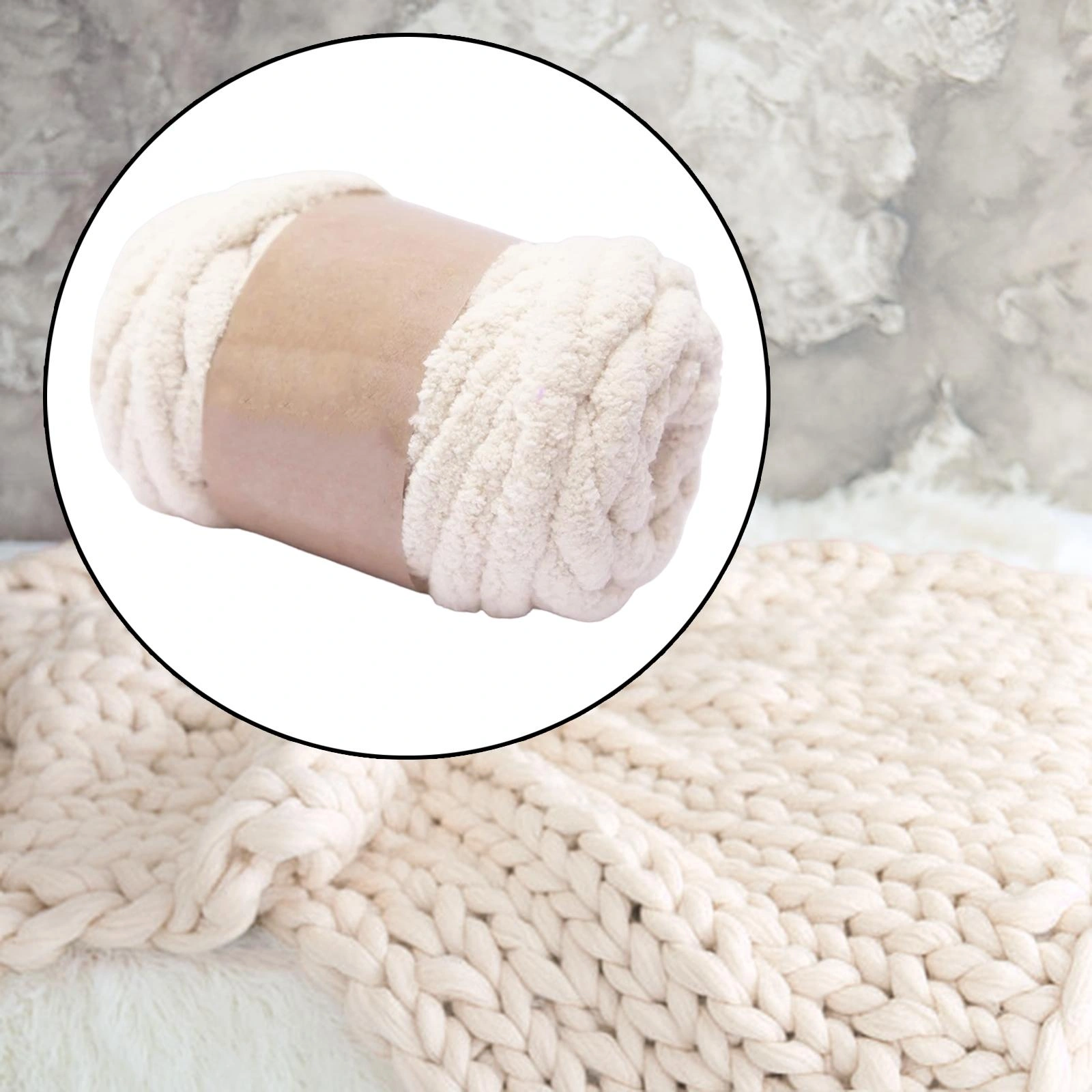 Thick Chunky Knitting Yarn for DIY Rug Making Weaving - Beige White Soft Hand Knit Weight Yarn for Throw Crafts view 3