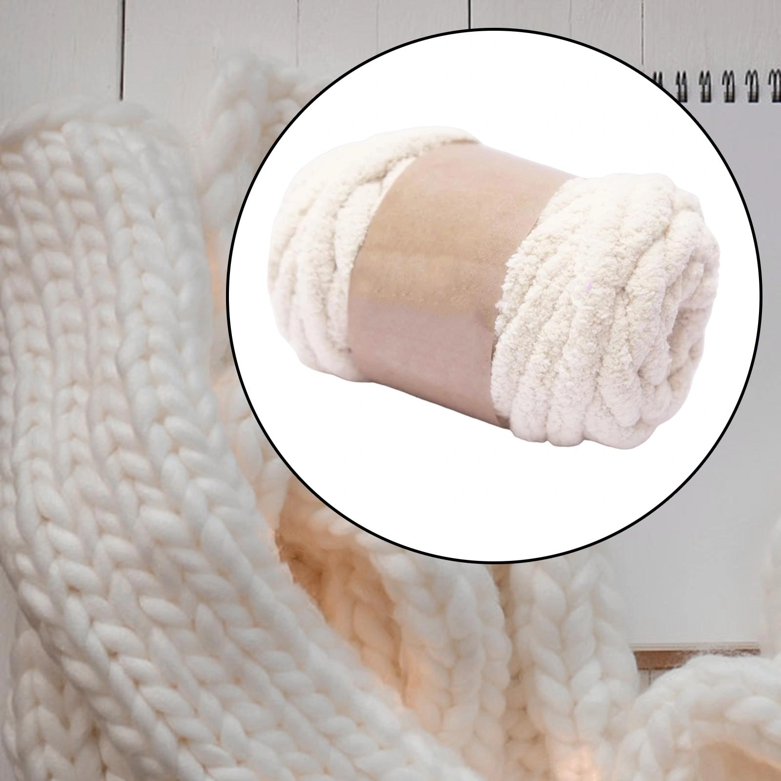 Thick Chunky Knitting Yarn for DIY Rug Making Weaving - Beige White Soft Hand Knit Weight Yarn for Throw Crafts view 4