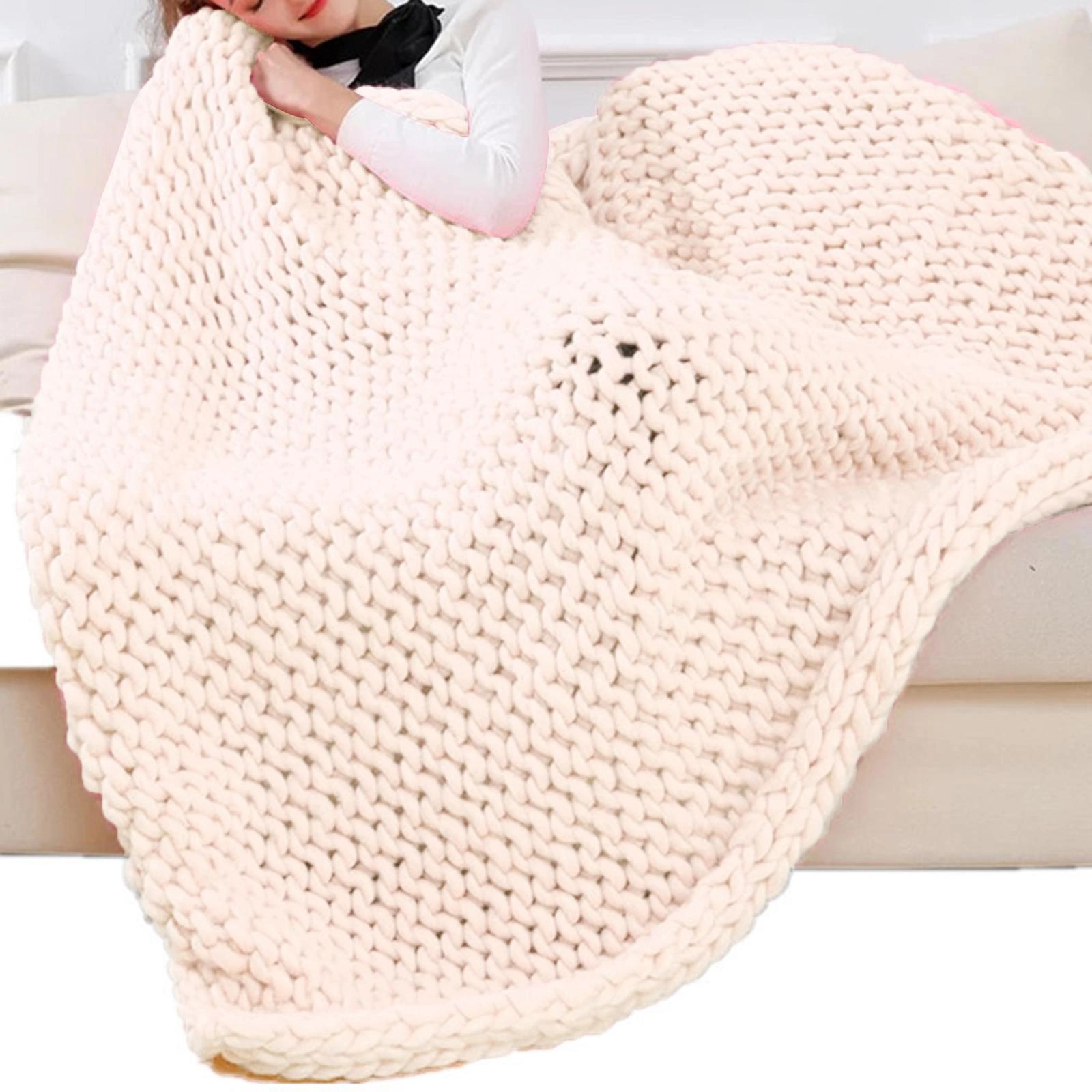 Thick Chunky Knitting Yarn for DIY Rug Making Weaving - Beige White Soft Hand Knit Weight Yarn for Throw Crafts view 5