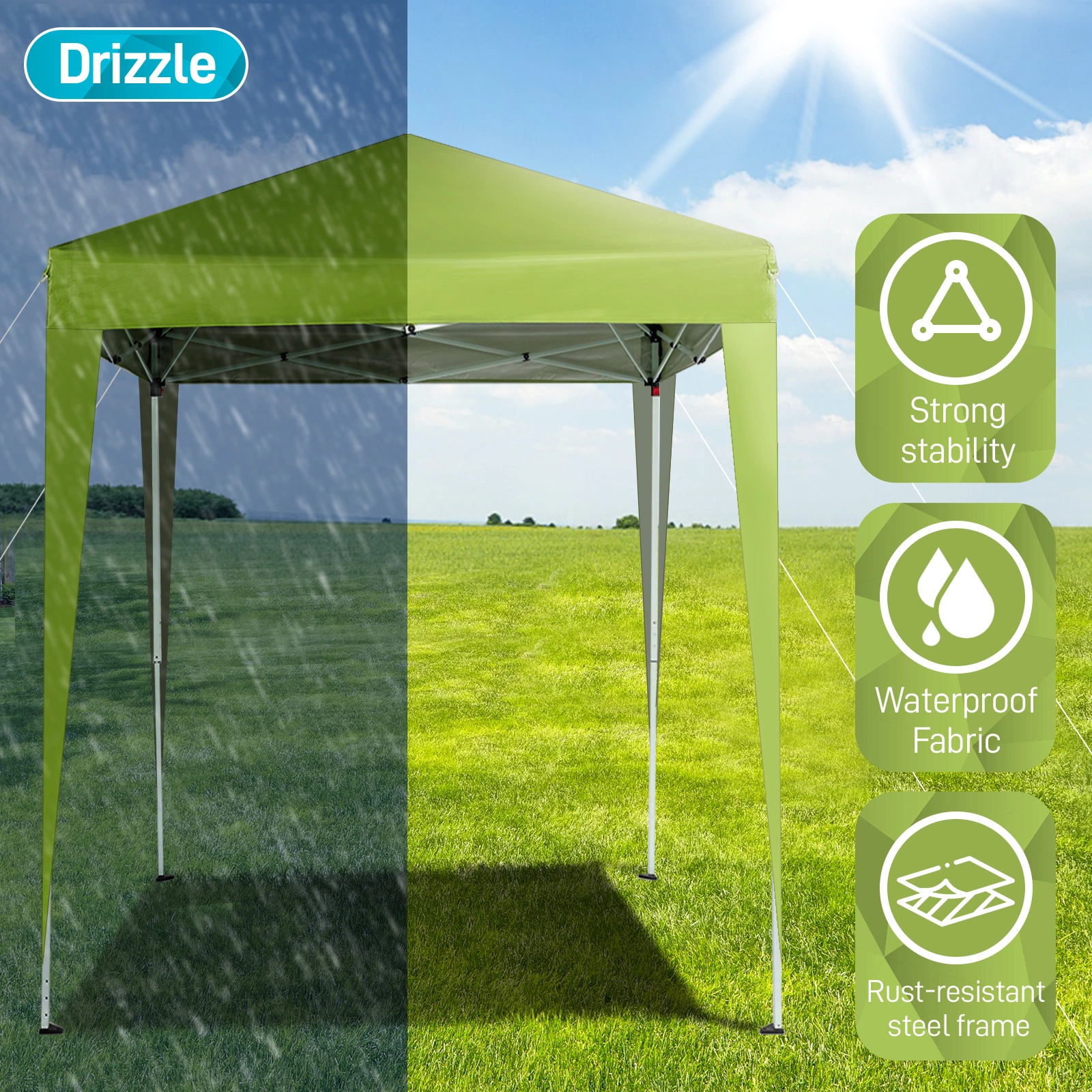 6.5X6.5FT Two Doors & Two Windows Practical Waterproof Right-Angle Folding Tent Greenish-Gray view 12