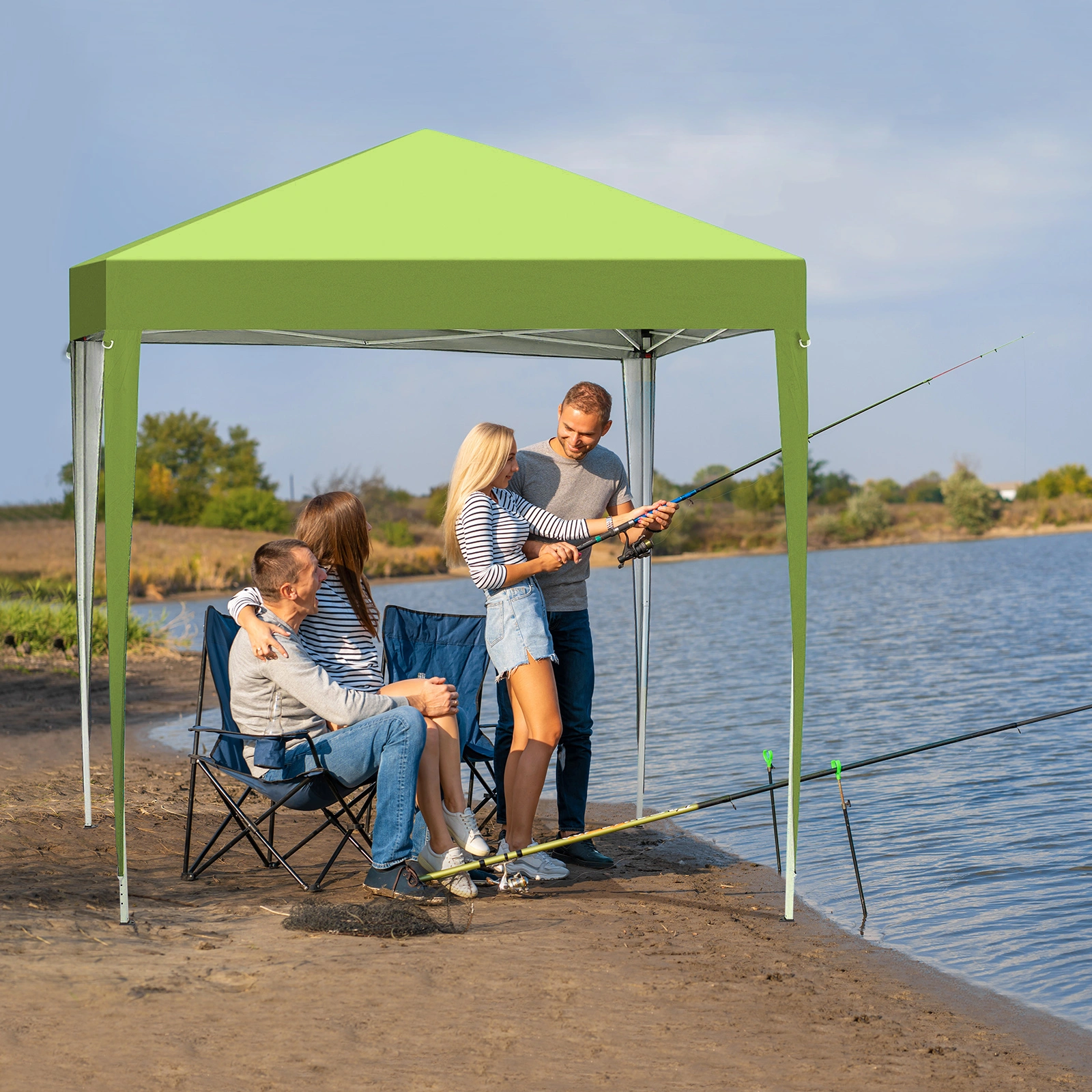 6.5X6.5FT Two Doors & Two Windows Practical Waterproof Right-Angle Folding Tent Greenish-Gray view 17