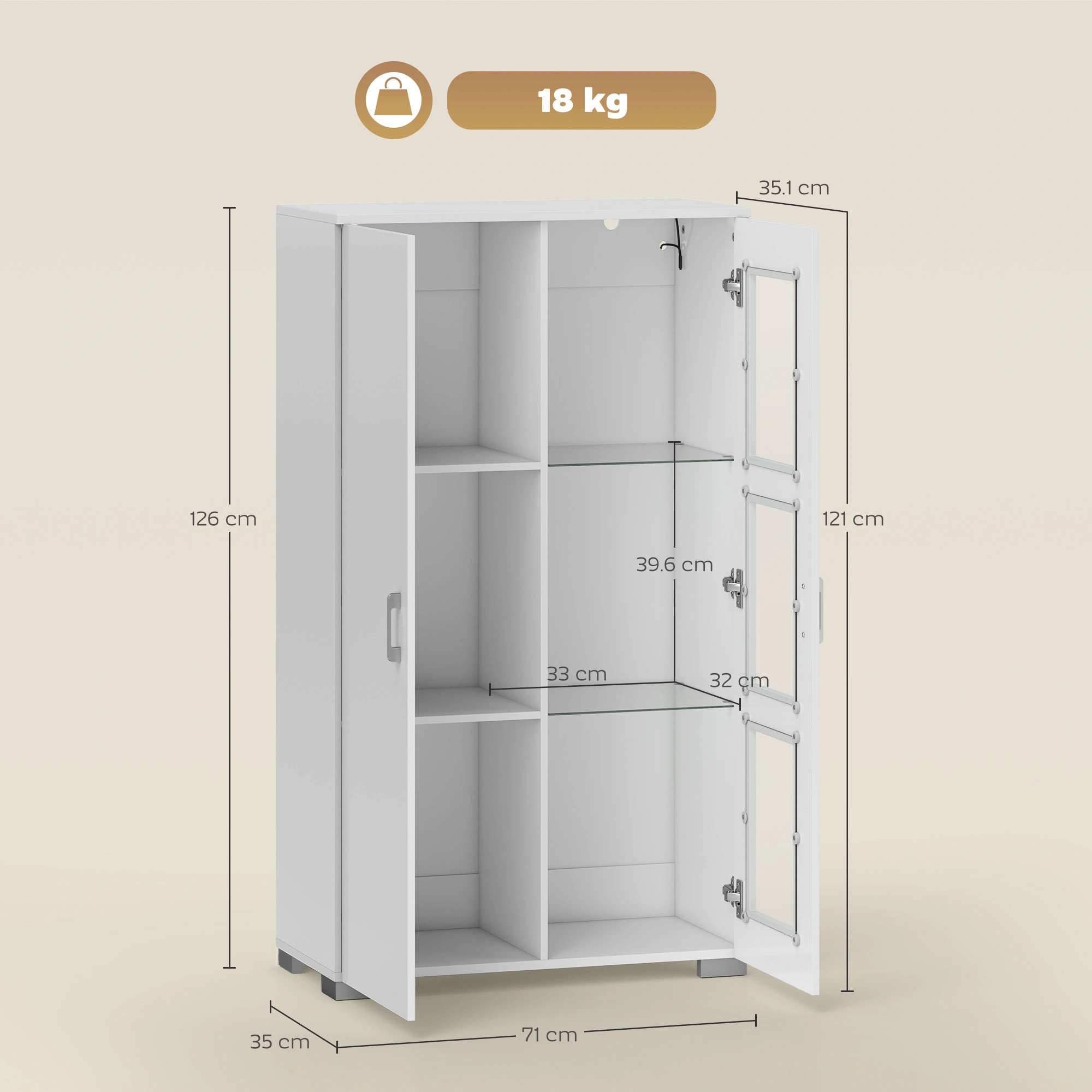 Glass Display Cabinet with LED Lights, Curio Cabinet Showpiece Storage Shelf for Living Room, Bedroom Decoration view 2