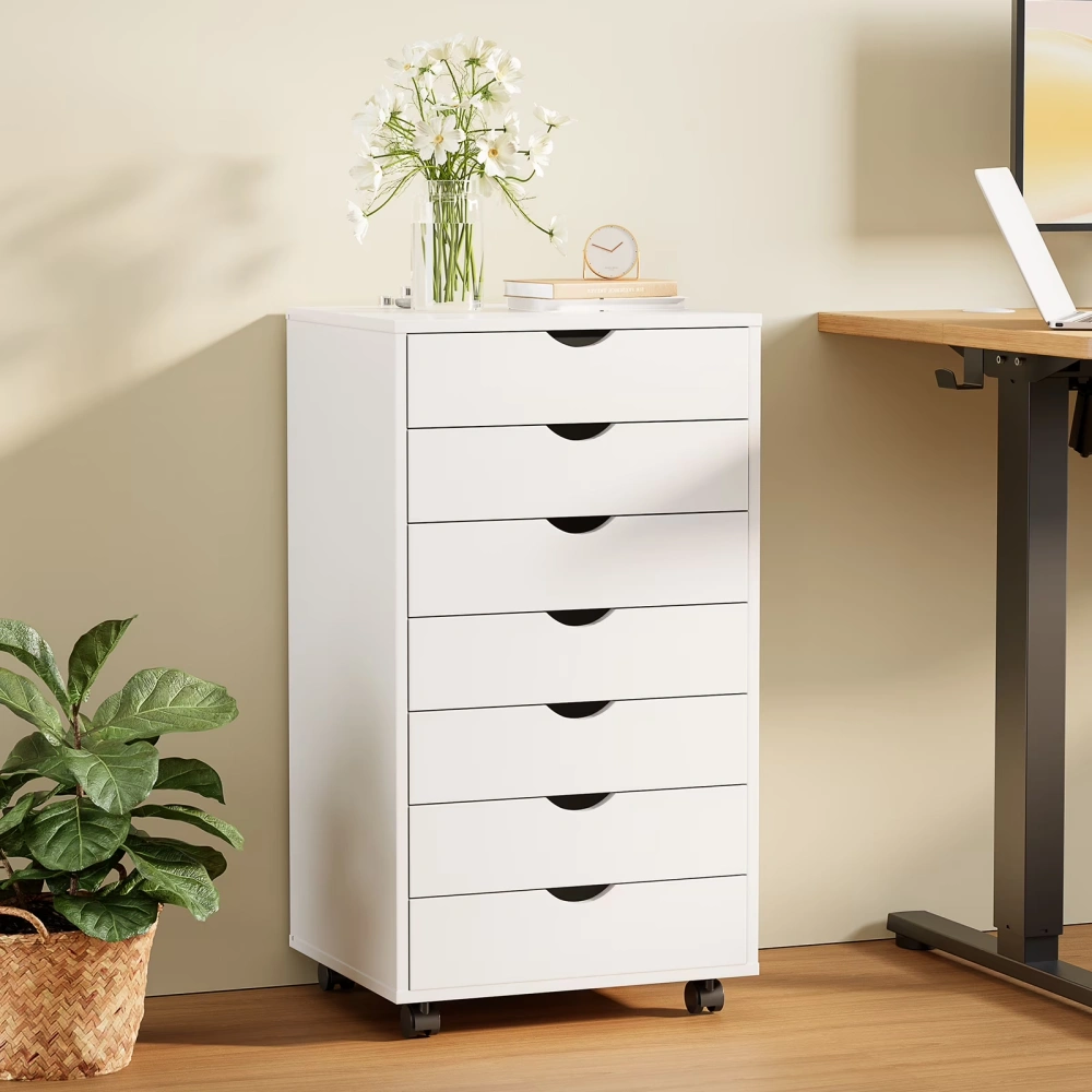 7-Drawer Portable Storage Cabinet on Wheels for Office, Bedroom & Home Organization, White (Shipment from Walmart) view 5