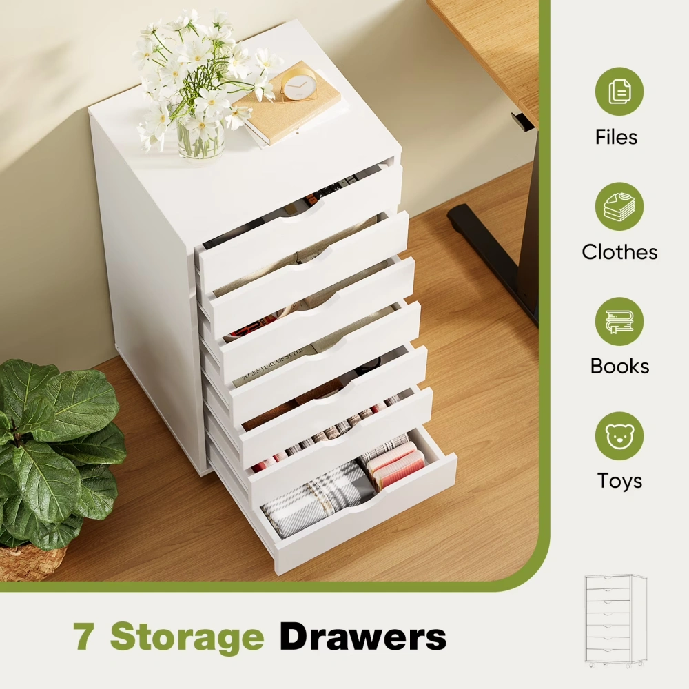7-Drawer Portable Storage Cabinet on Wheels for Office, Bedroom & Home Organization, White (Shipment from Walmart) view 6