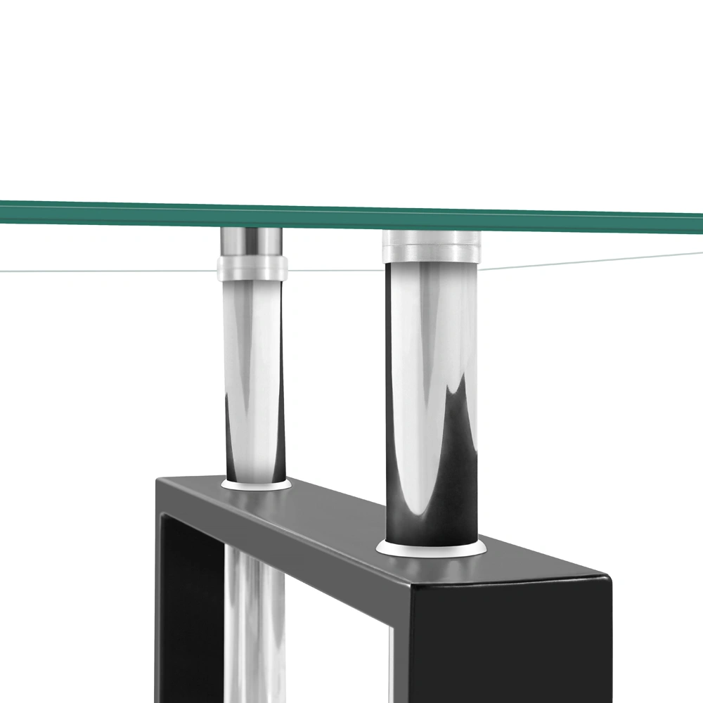 Arched Double Tier Glass Coffee Table, Tempered Glass Top & Bottom Shelves Modern Living Room Accent Table view 3