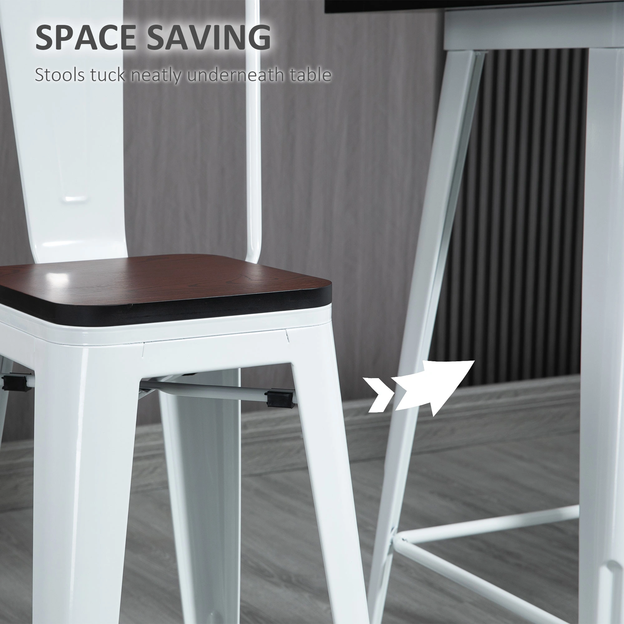Modern Pub Table and Chair Set 36" Counter Height Dining Table with 2 Stools, Metal Frame Faux Leather Seat, Black view 4