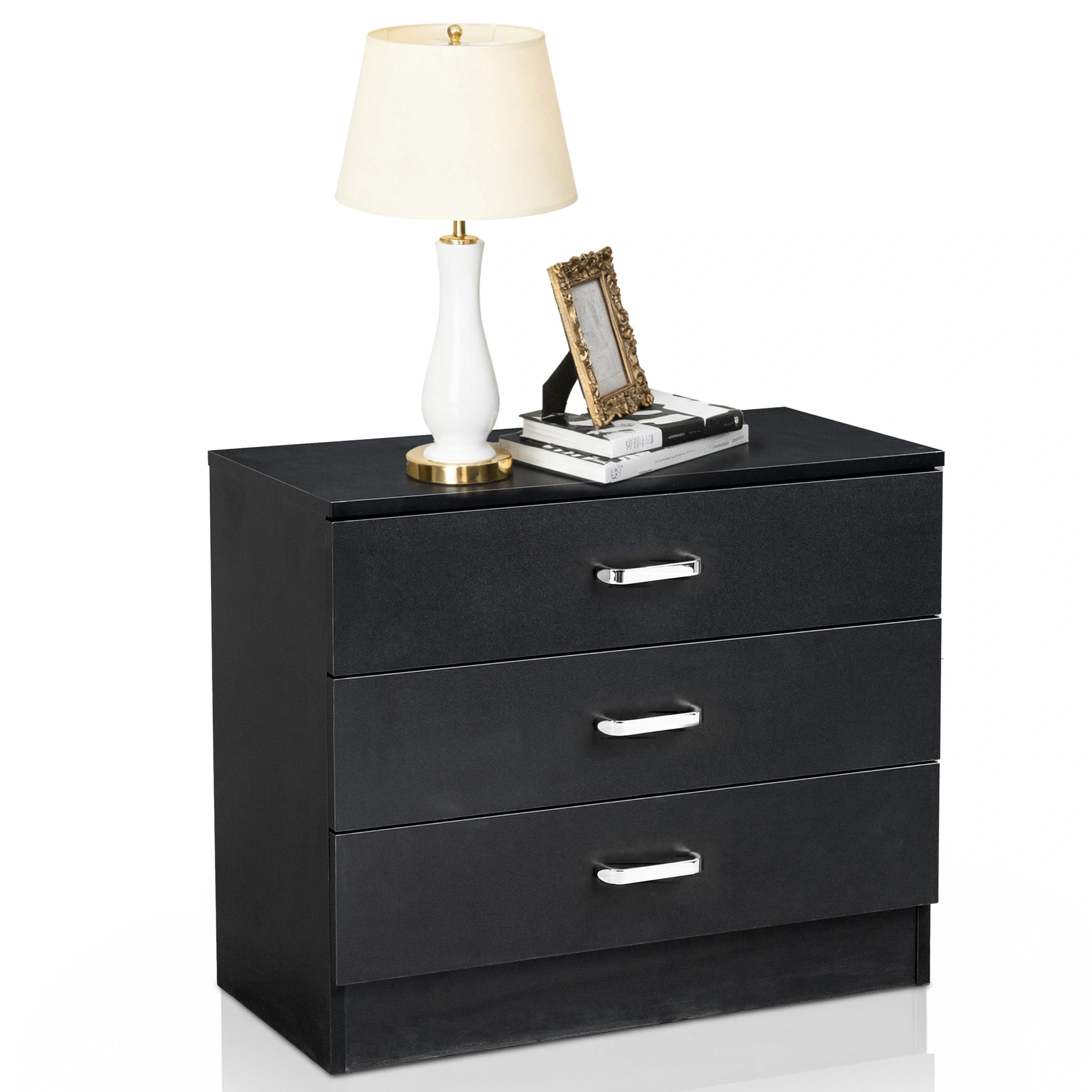3-Drawer P2 Particleboard Bedside Table with Melamine Finish Drawer Cabinet Lockers 25.98*12.99*22.05in White =61558050 view 2