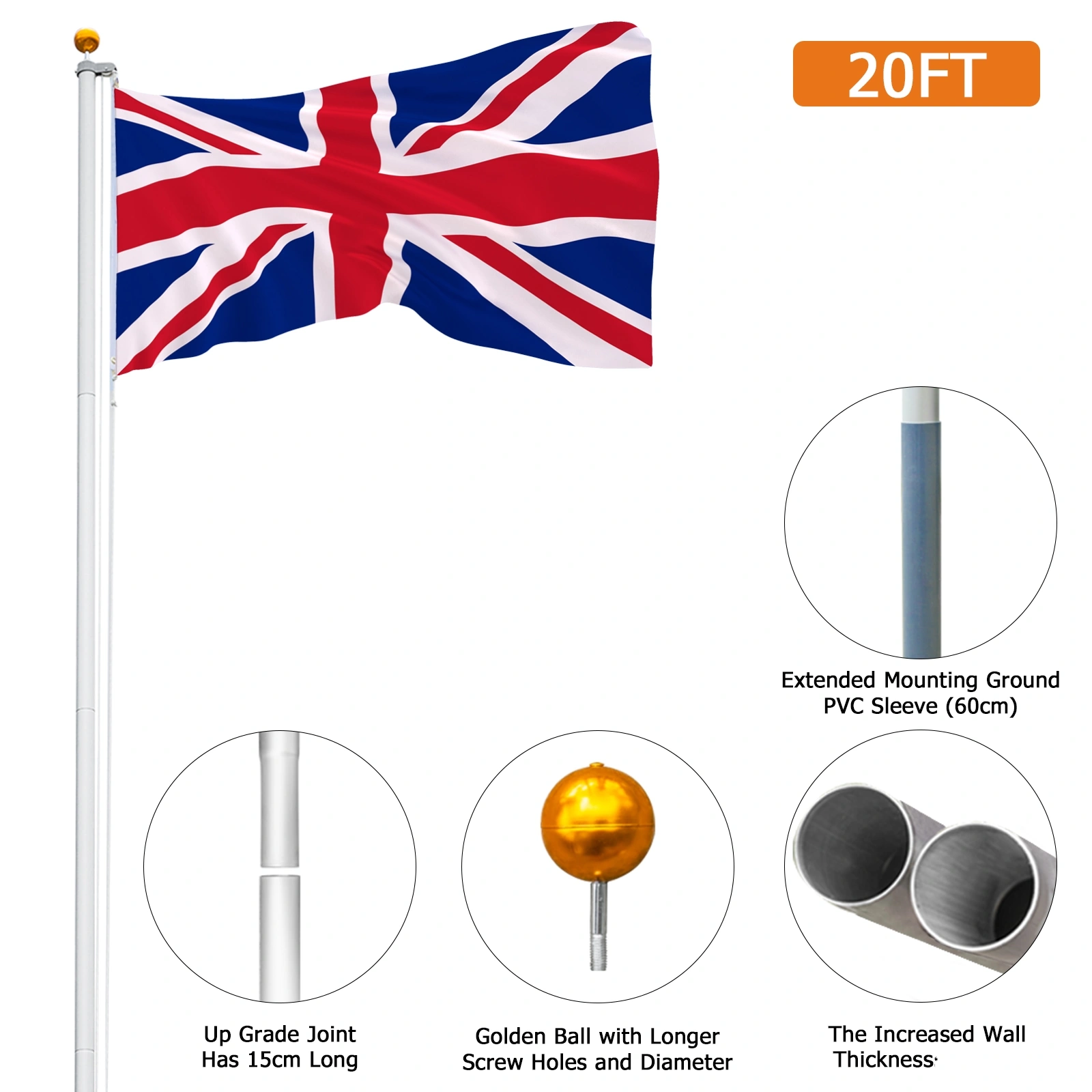1*5.1*7.5m Aluminum Alloy Splicing Flagpole - Adjustable Retractable Outdoor Courtyard Flagpole with 750cm Sleeve view 13