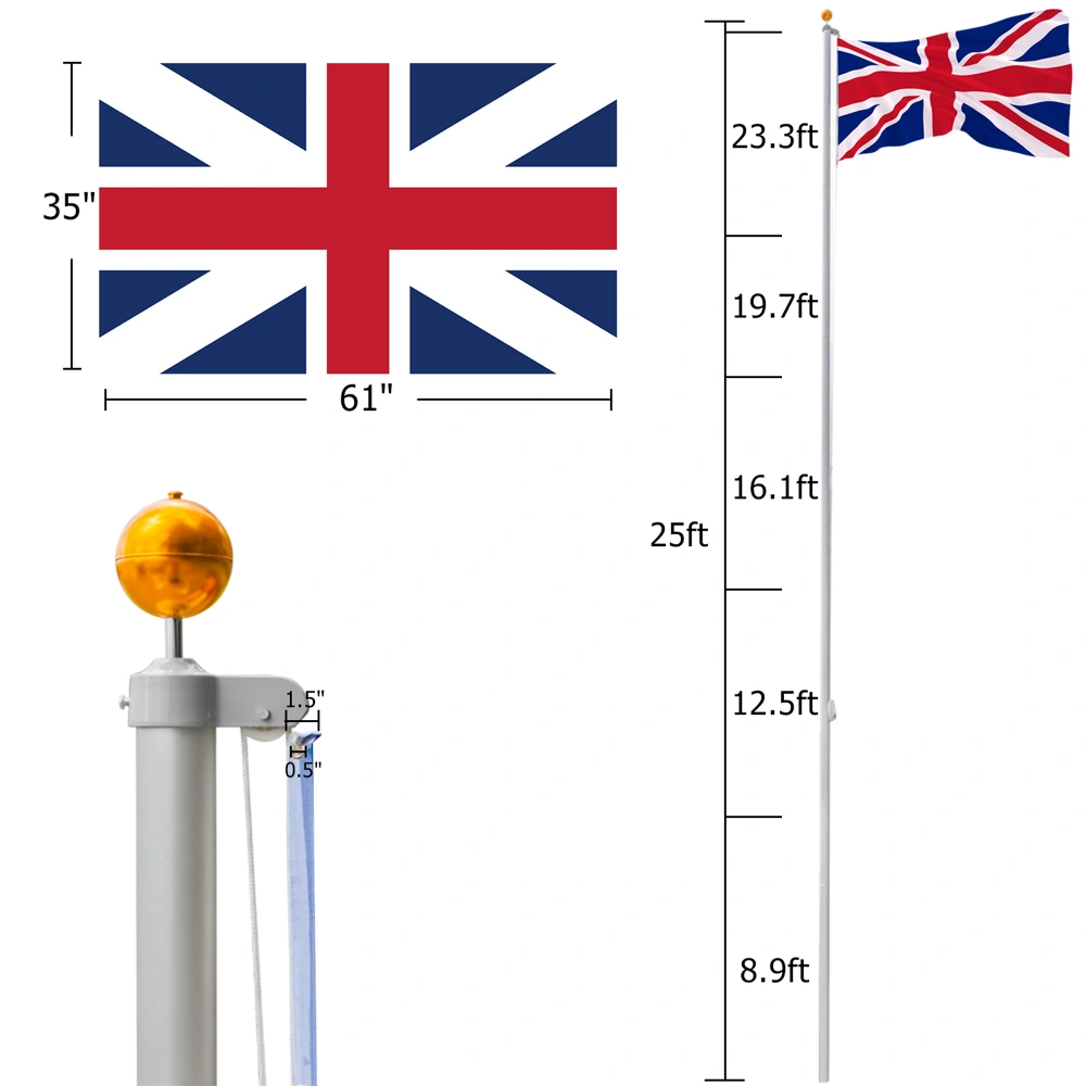1*5.1*7.5m Aluminum Alloy Splicing Flagpole - Adjustable Retractable Outdoor Courtyard Flagpole with 750cm Sleeve view 2