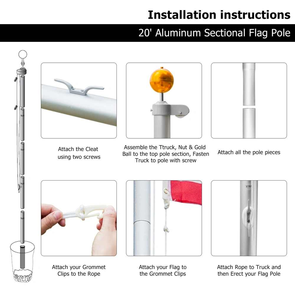 1*5.1*7.5m Aluminum Alloy Splicing Flagpole - Adjustable Retractable Outdoor Courtyard Flagpole with 750cm Sleeve view 3