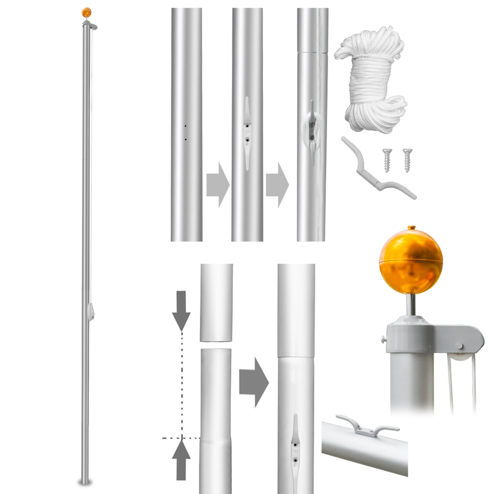 1*5.1*7.5m Aluminum Alloy Splicing Flagpole - Adjustable Retractable Outdoor Courtyard Flagpole with 750cm Sleeve view 5