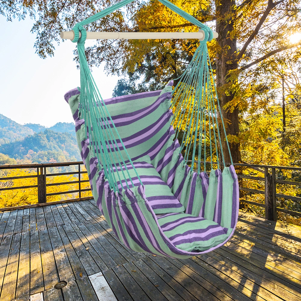 Distinctive Cotton Canvas Hanging Rope Chair with Pillows Green view 18