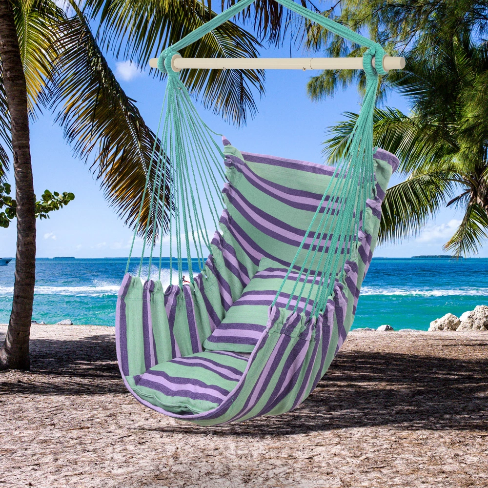 Distinctive Cotton Canvas Hanging Rope Chair with Pillows Green view 19