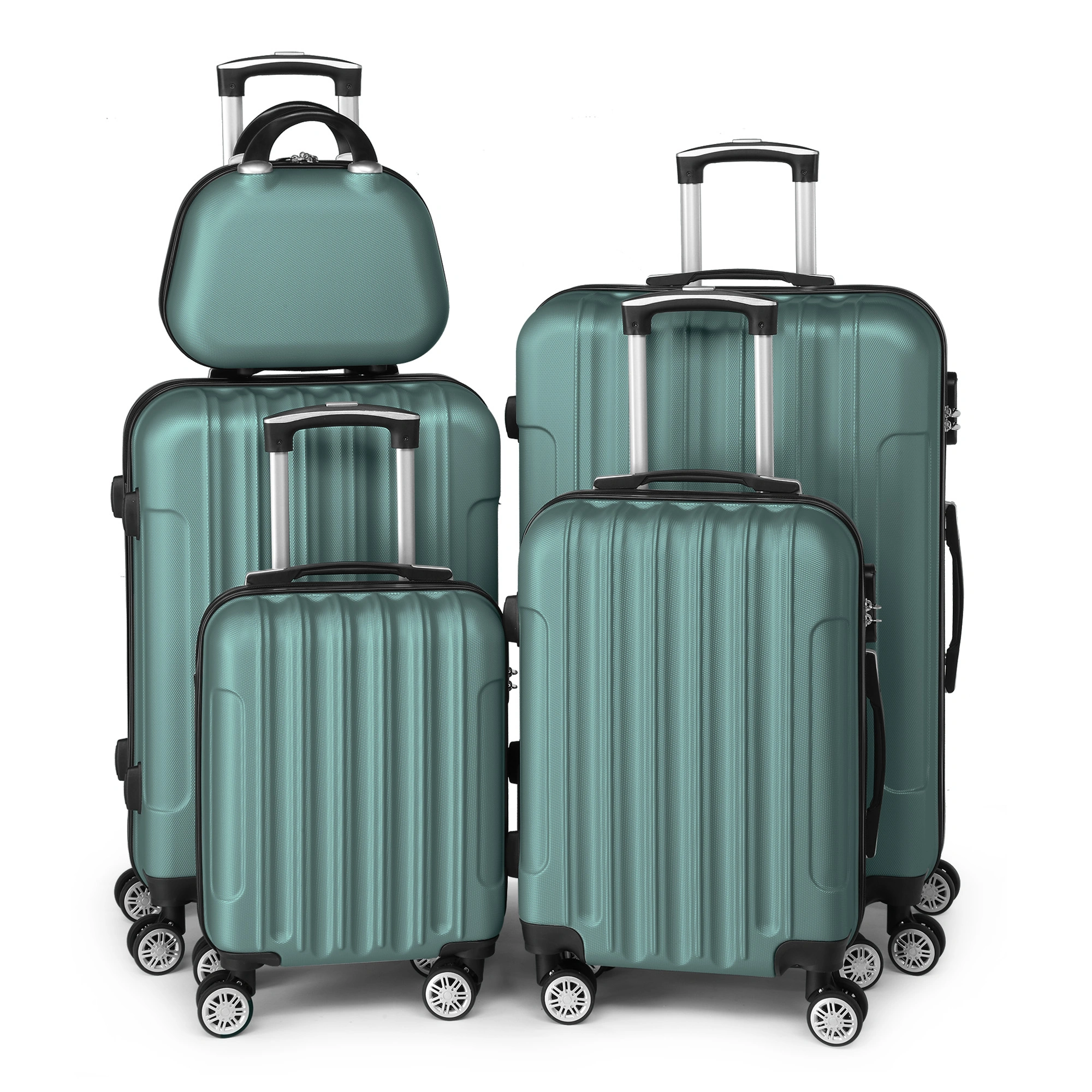 ABS Luggage Set 5 Piece Vertical Stripe 16 20 24 28 Inch with 12in Handbag Steel Telescopic Handle Turquoise view 3