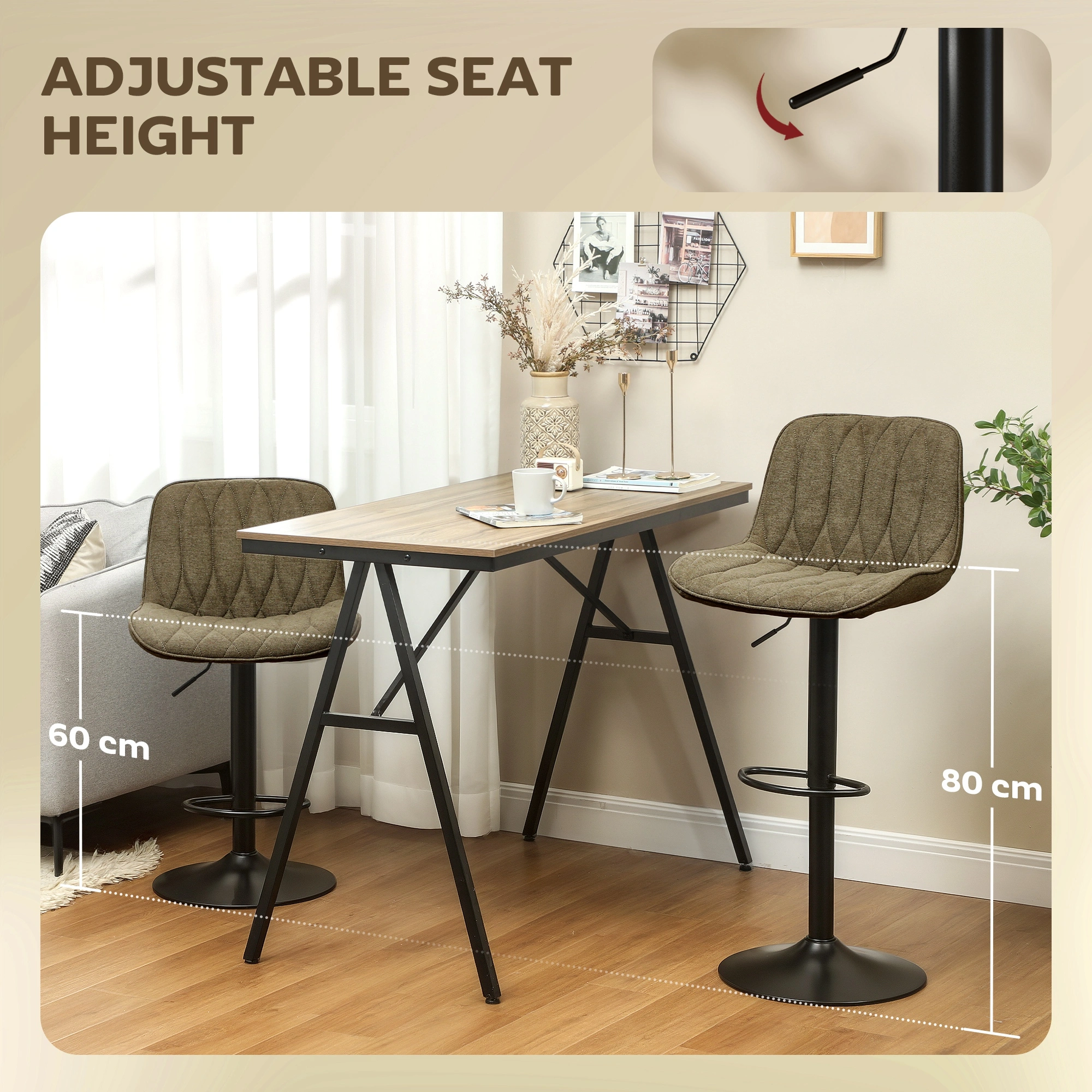Adjustable Height Bar Stool, Modern Swivel Counter Stool with Padded Seat, 26-32 Inch Backless Barstools for Kitchen Island Dining Room view 3
