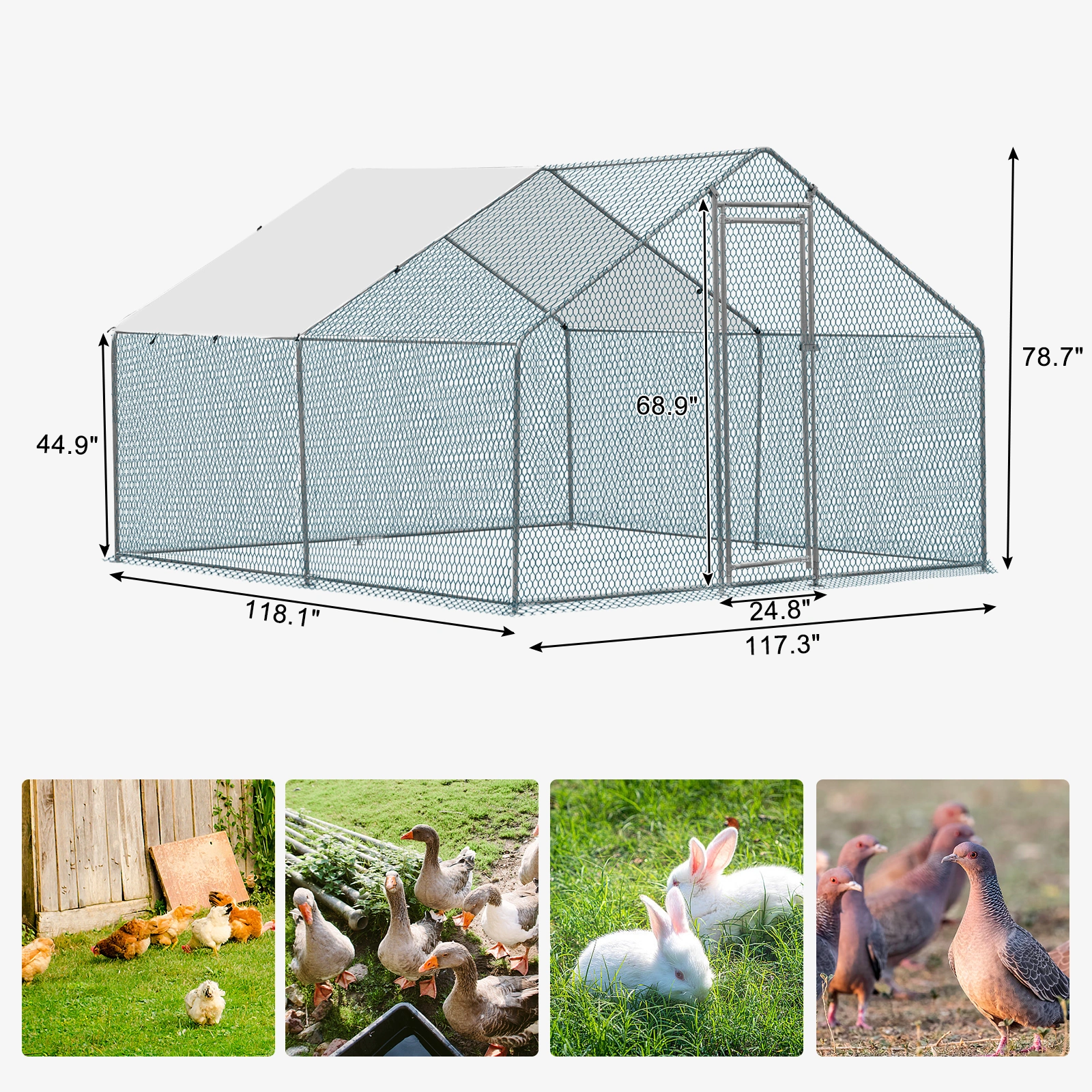 10 x 10 ft Large Metal Chicken Coop, Walk-in Poultry Cage Chicken Hen Run House with Waterproof Cover, Rabbits Cats Dogs Farm Pen for Outdoor Backyard Farm Garden(SAME AS09877689) view 10