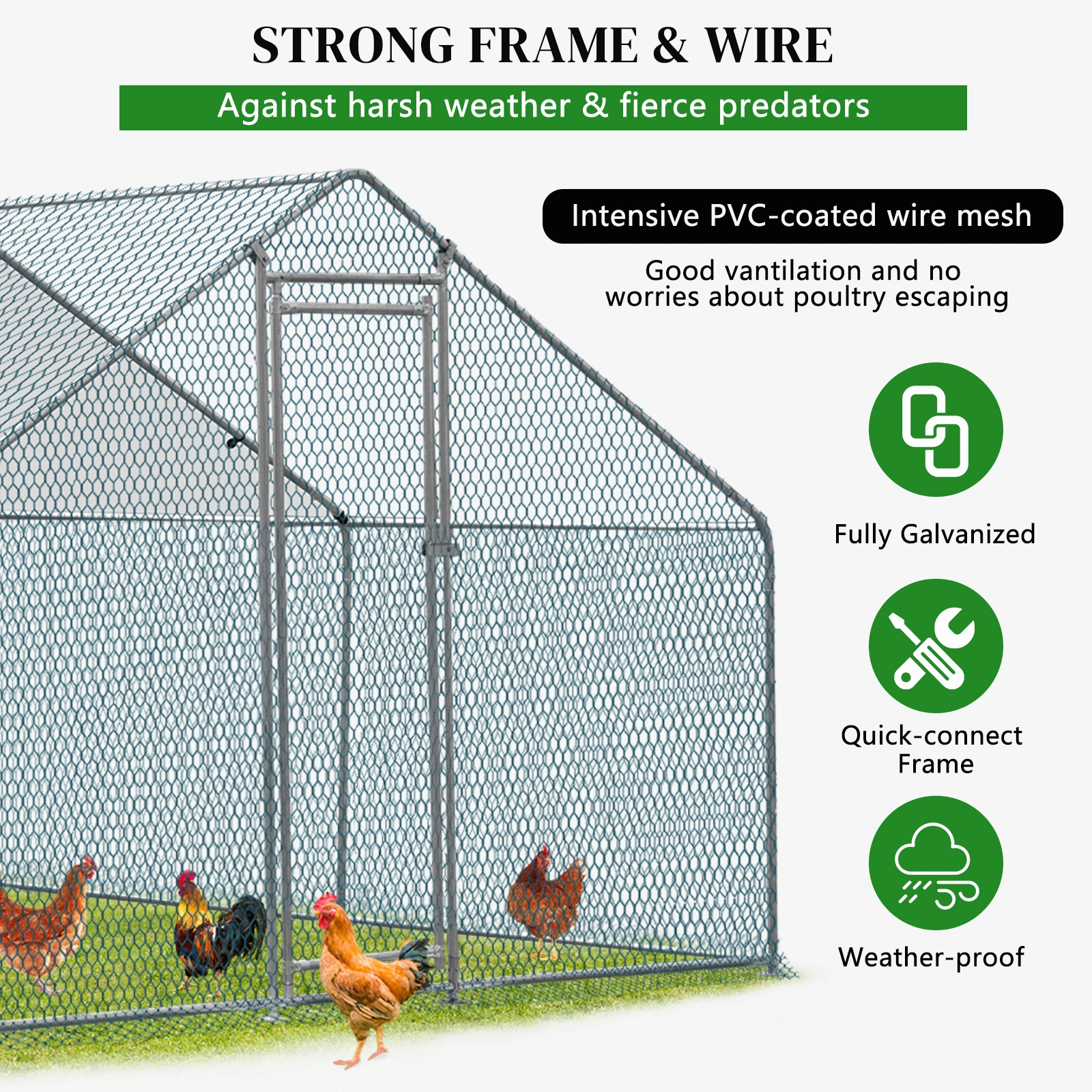 10 x 10 ft Large Metal Chicken Coop, Walk-in Poultry Cage Chicken Hen Run House with Waterproof Cover, Rabbits Cats Dogs Farm Pen for Outdoor Backyard Farm Garden(SAME AS09877689) view 12