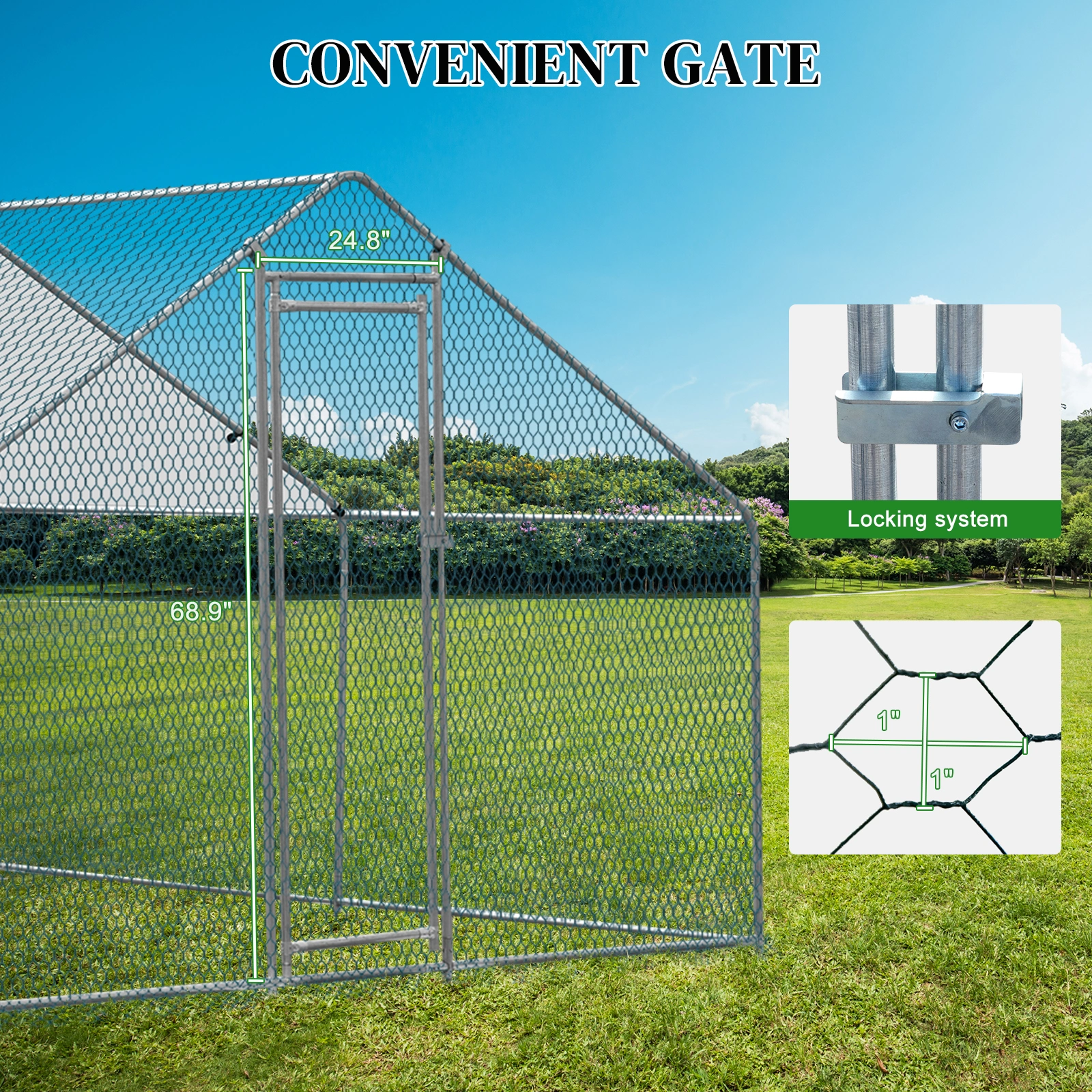 10 x 10 ft Large Metal Chicken Coop, Walk-in Poultry Cage Chicken Hen Run House with Waterproof Cover, Rabbits Cats Dogs Farm Pen for Outdoor Backyard Farm Garden(SAME AS09877689) view 5