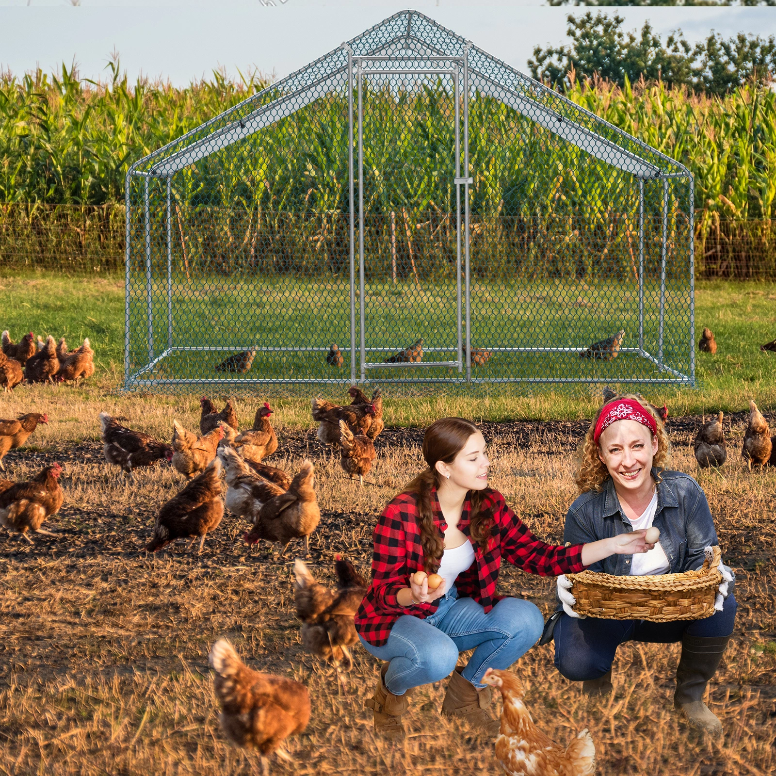 10 x 10 ft Large Metal Chicken Coop, Walk-in Poultry Cage Chicken Hen Run House with Waterproof Cover, Rabbits Cats Dogs Farm Pen for Outdoor Backyard Farm Garden(SAME AS09877689) view 8