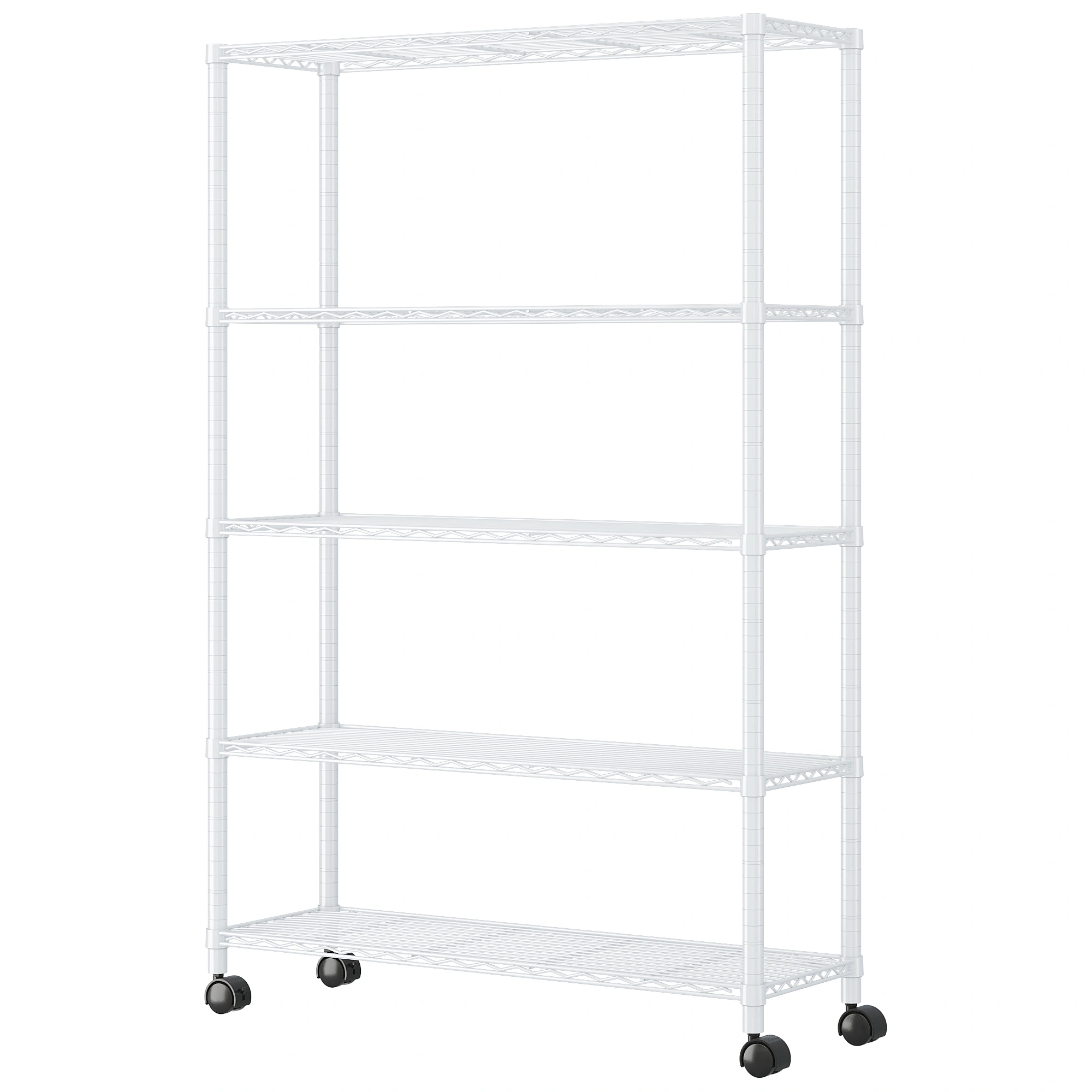 5-Layer Adjustable Shelf Iron Shelving Unit with 1.5" Nylon Wheels for Home Use 35.43*13.78*64.96in White view 2