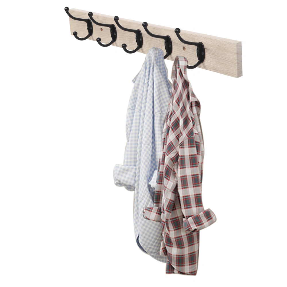 Wall-Mounted Farmhouse Coat Rack, 5 Standard Hooks,Natural view 2