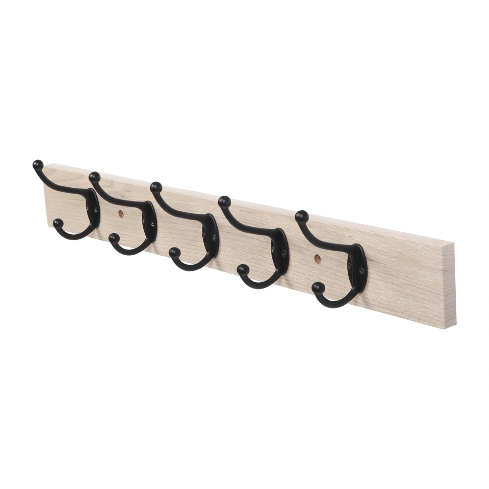 Wall-Mounted Farmhouse Coat Rack, 5 Standard Hooks,Natural view 3