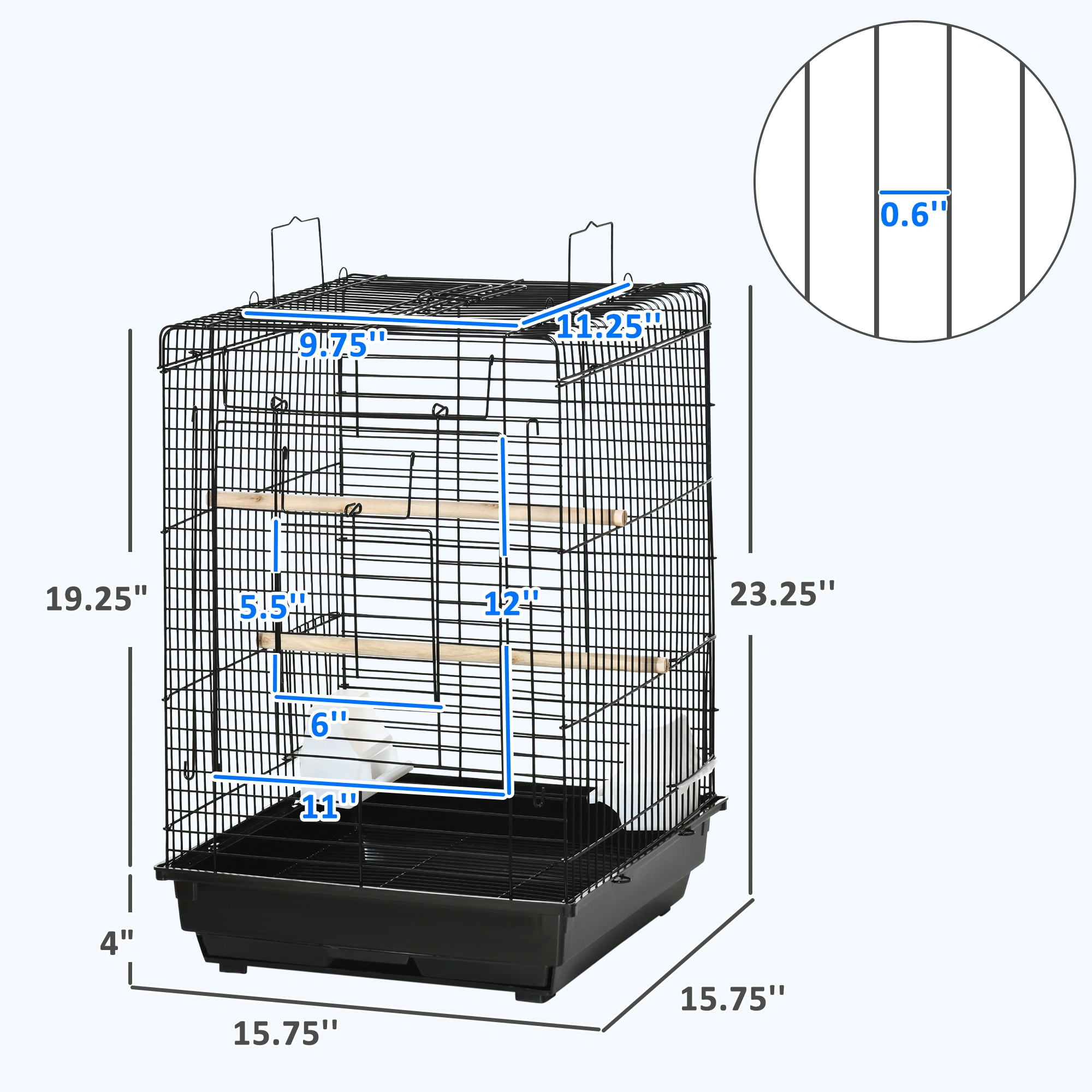 Wrought Iron Bird Cage with Tray and Perches for Parakeet Cockatiel Small Pets view 2