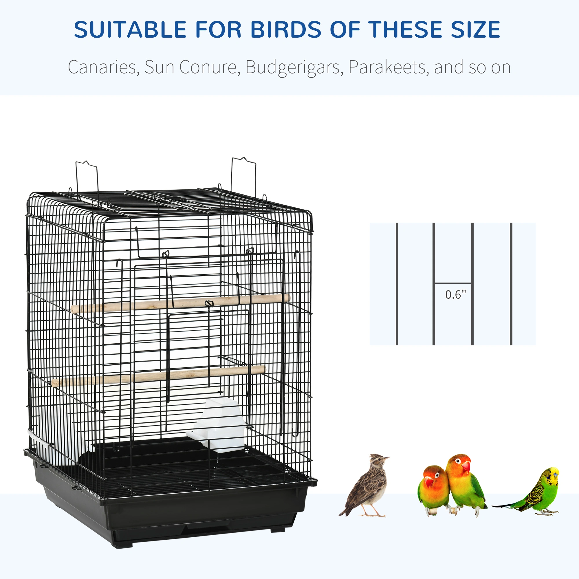 Wrought Iron Bird Cage with Tray and Perches for Parakeet Cockatiel Small Pets view 3