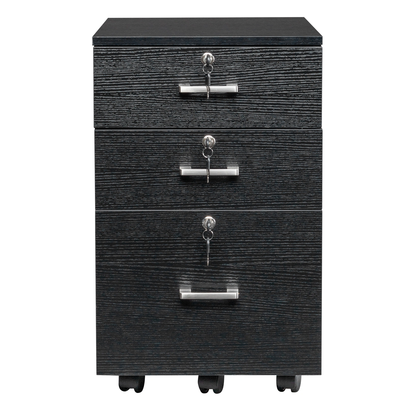FCH 3-Drawer Filing Cabinet with Wood Grain Finish, Black MDF Office Storage Cabinet with Lock, 3 Tier File Organizer for Home Office view 8