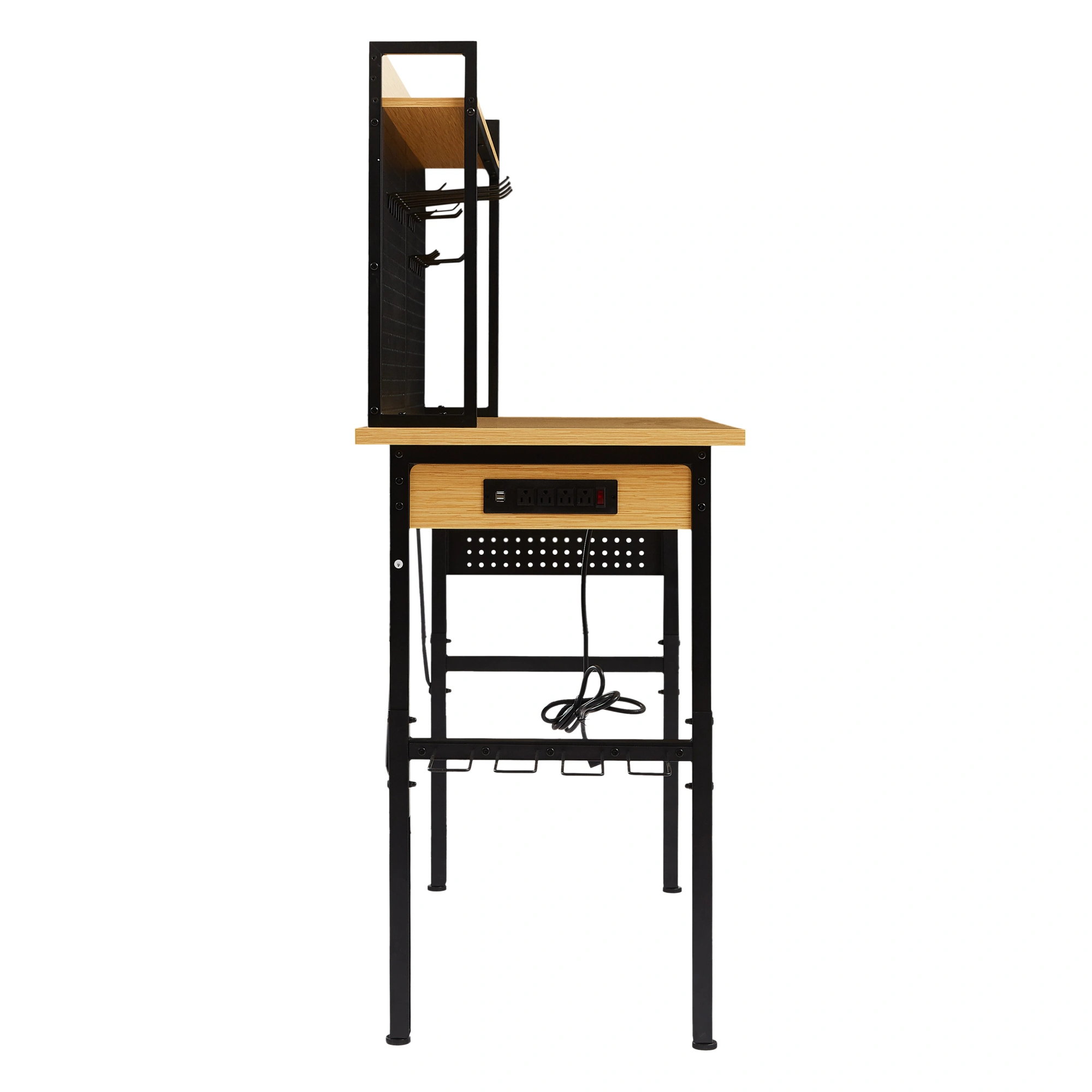 48'' Adjustable Workbench with Wheels, Heavy Duty Wooden Workstation 1600 lb, Pegboard, AC/USB Outlet, Hooks, Shelf for Garage Workshop view 11