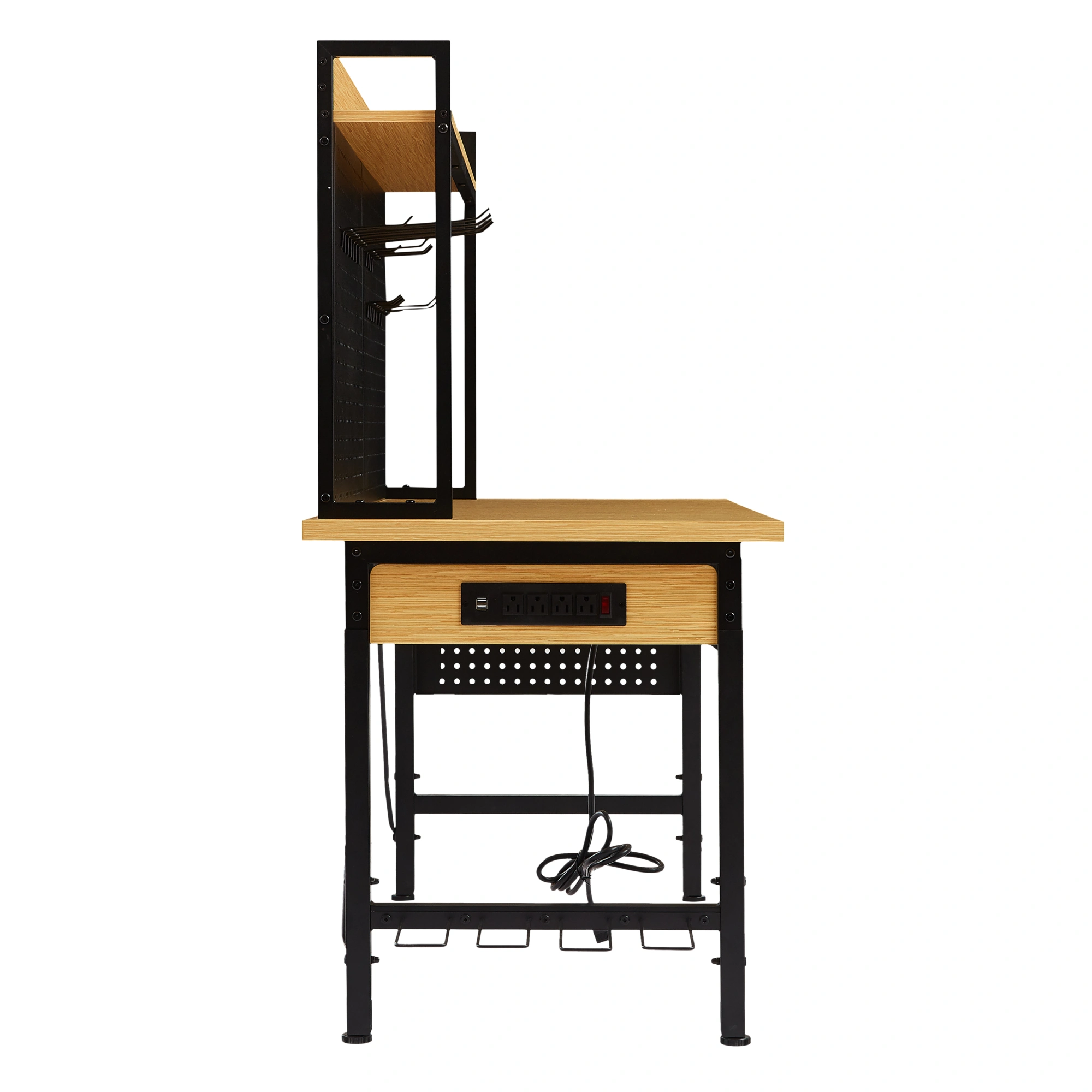48'' Adjustable Workbench with Wheels, Heavy Duty Wooden Workstation 1600 lb, Pegboard, AC/USB Outlet, Hooks, Shelf for Garage Workshop view 12