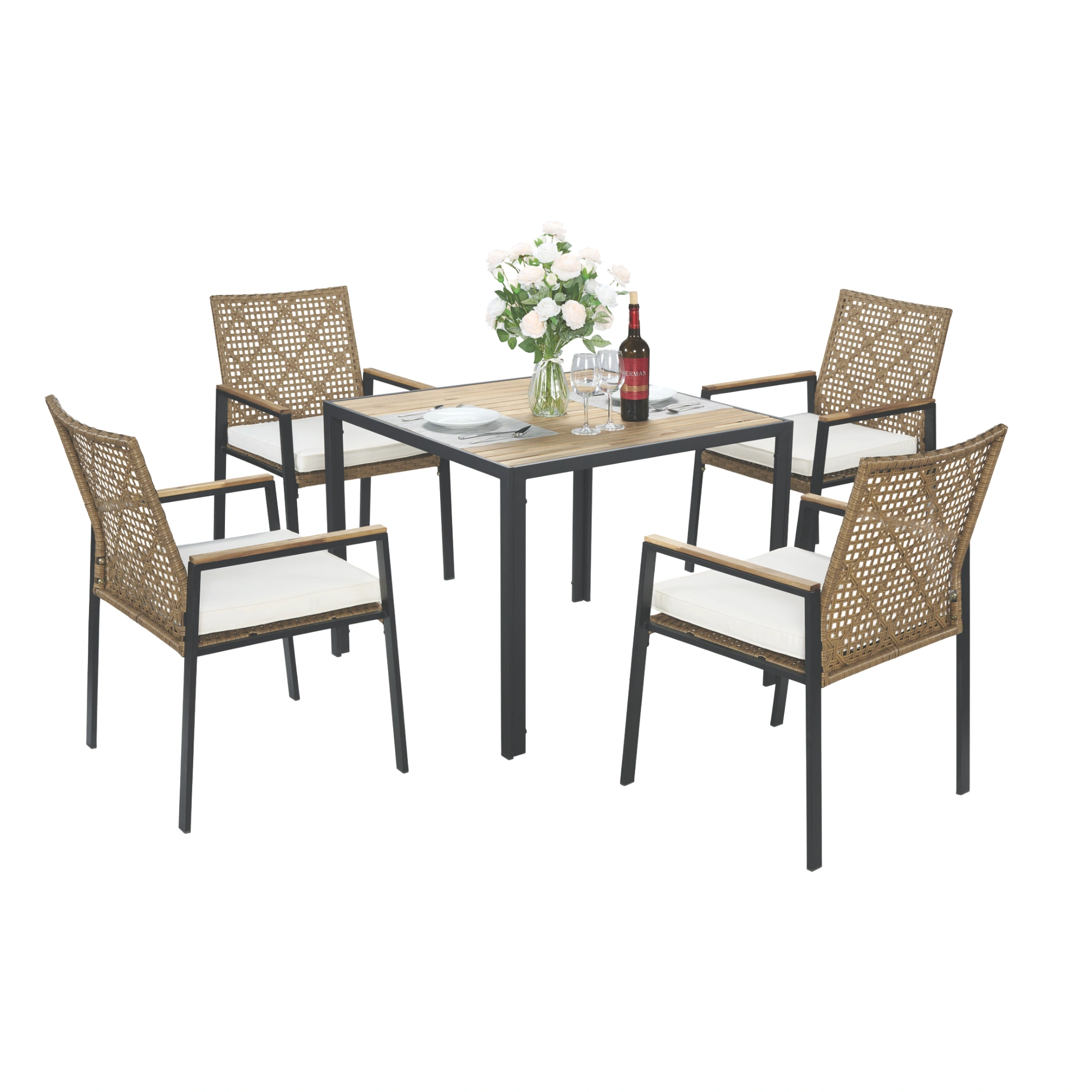 All Weather 5-Piece Patio Conversation Set Outdoor Garden Wicker Sofa Seating Cushion Included