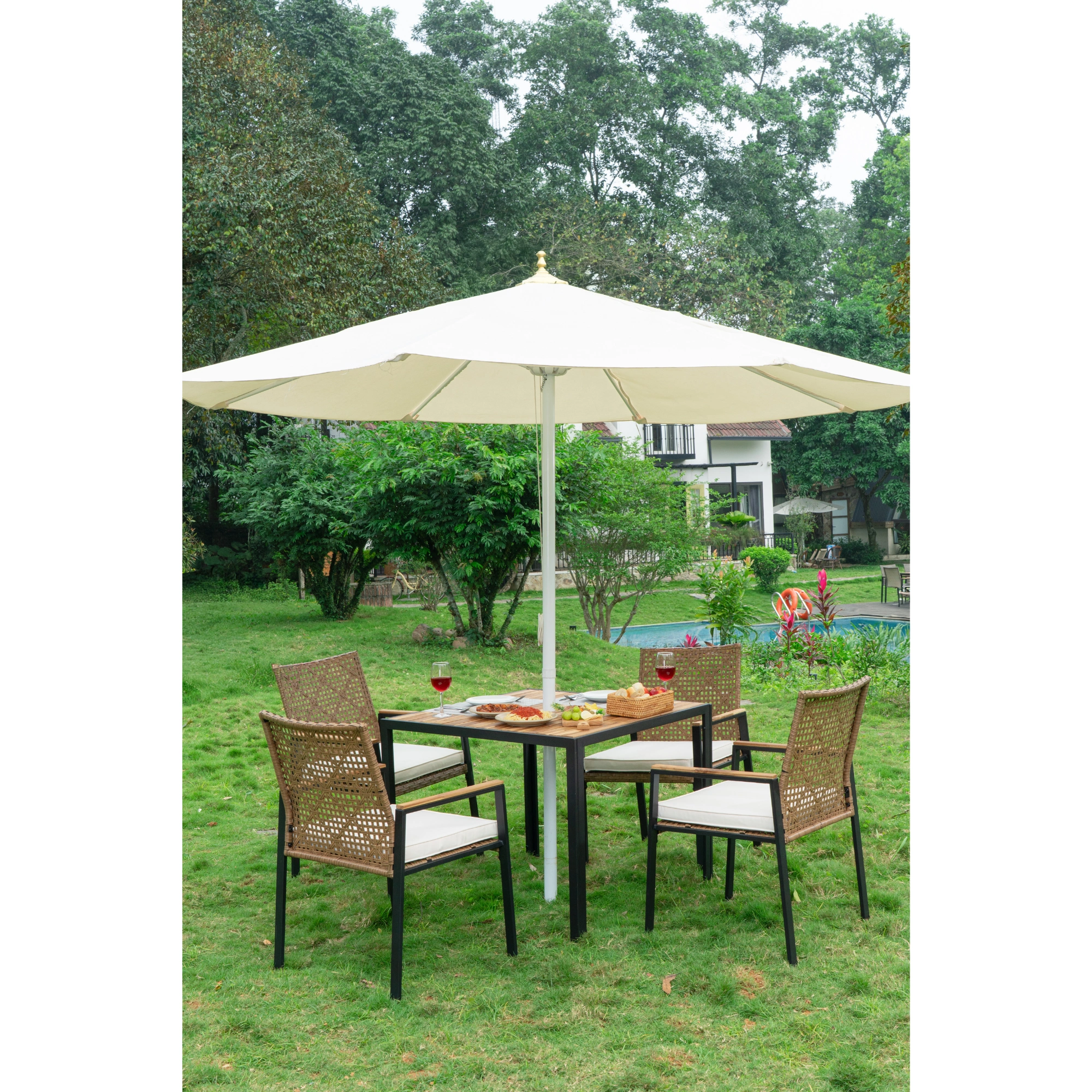All Weather 5-Piece Patio Conversation Set Outdoor Garden Wicker Sofa Seating Cushion Included view 18