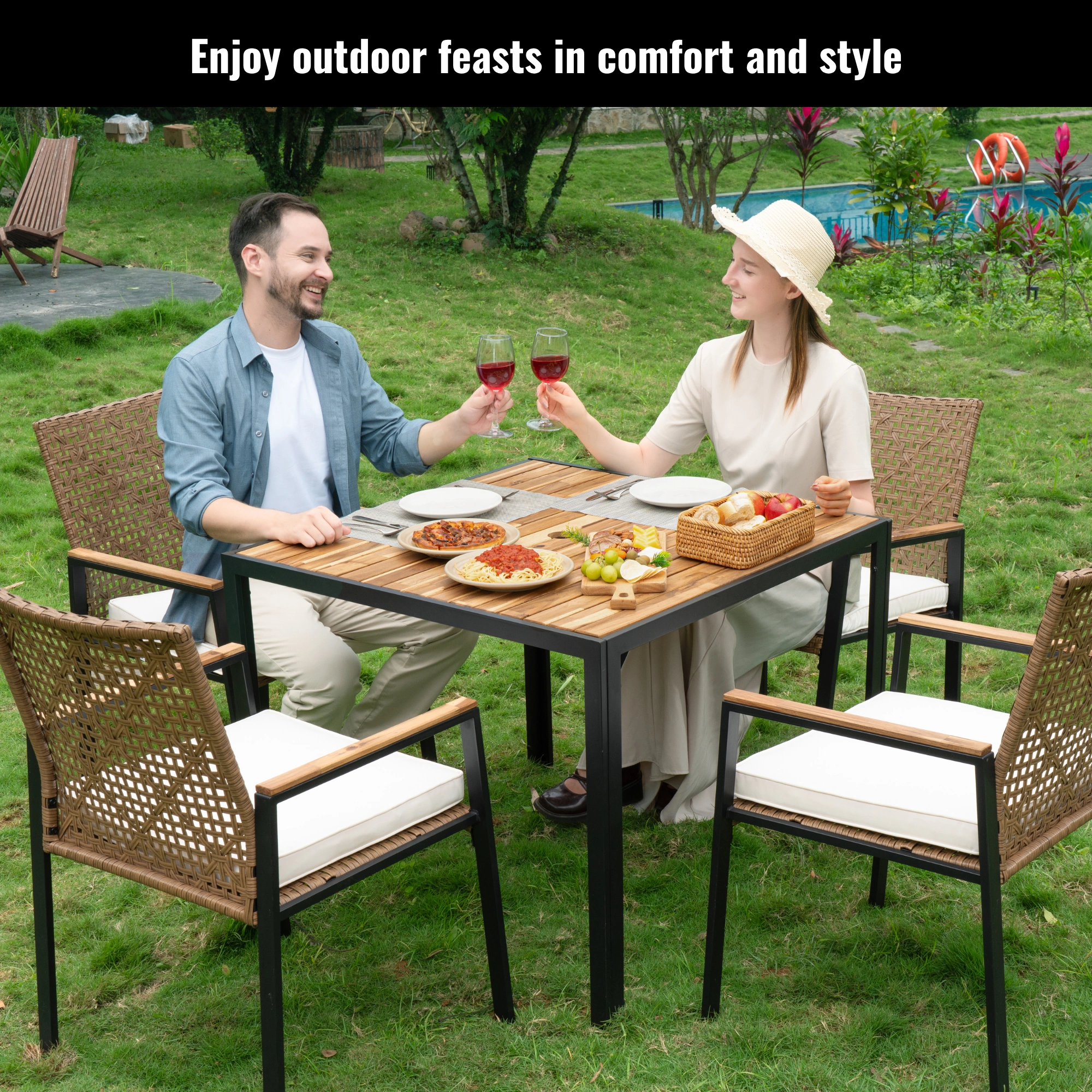 All Weather 5-Piece Patio Conversation Set Outdoor Garden Wicker Sofa Seating Cushion Included view 21