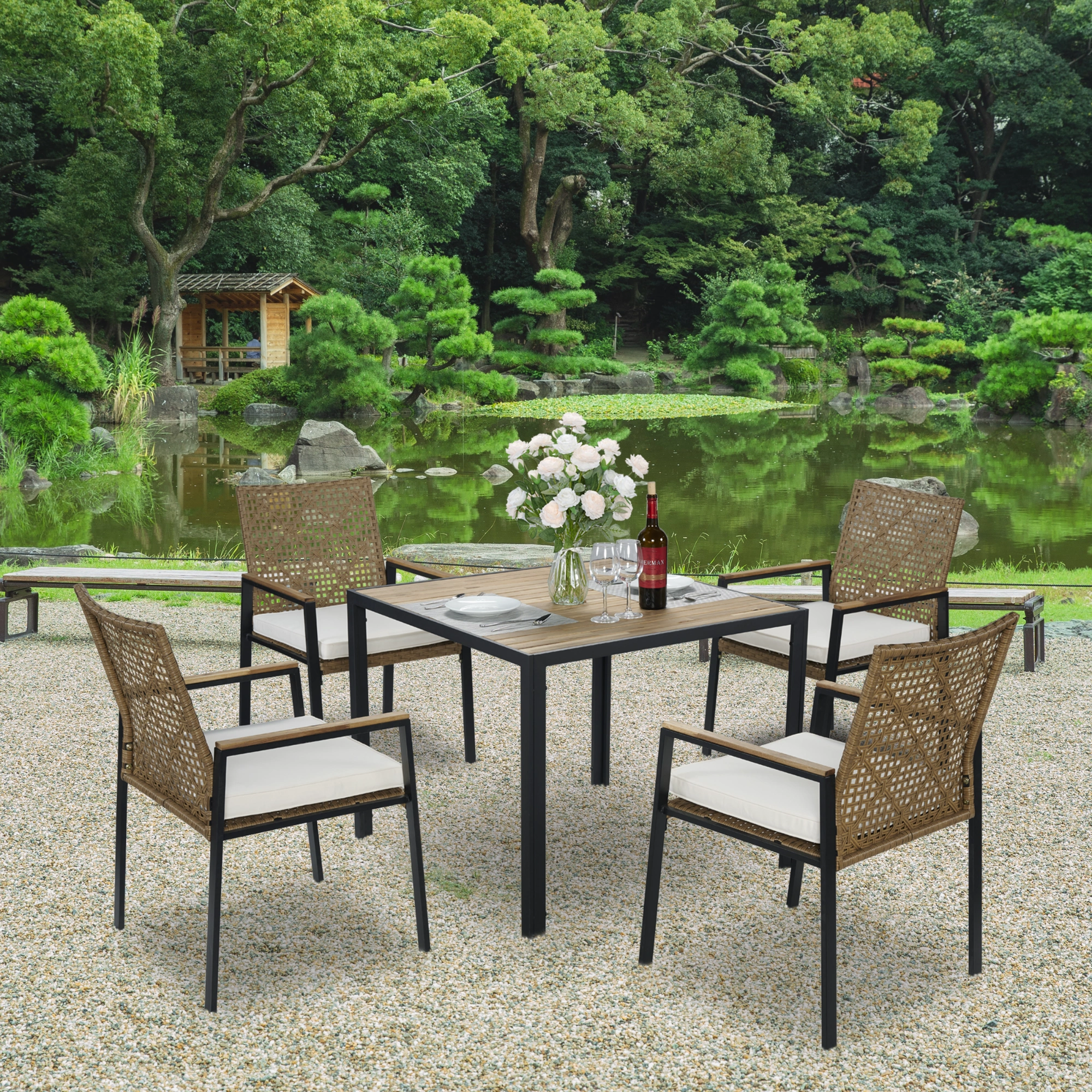 All Weather 5-Piece Patio Conversation Set Outdoor Garden Wicker Sofa Seating Cushion Included view 22