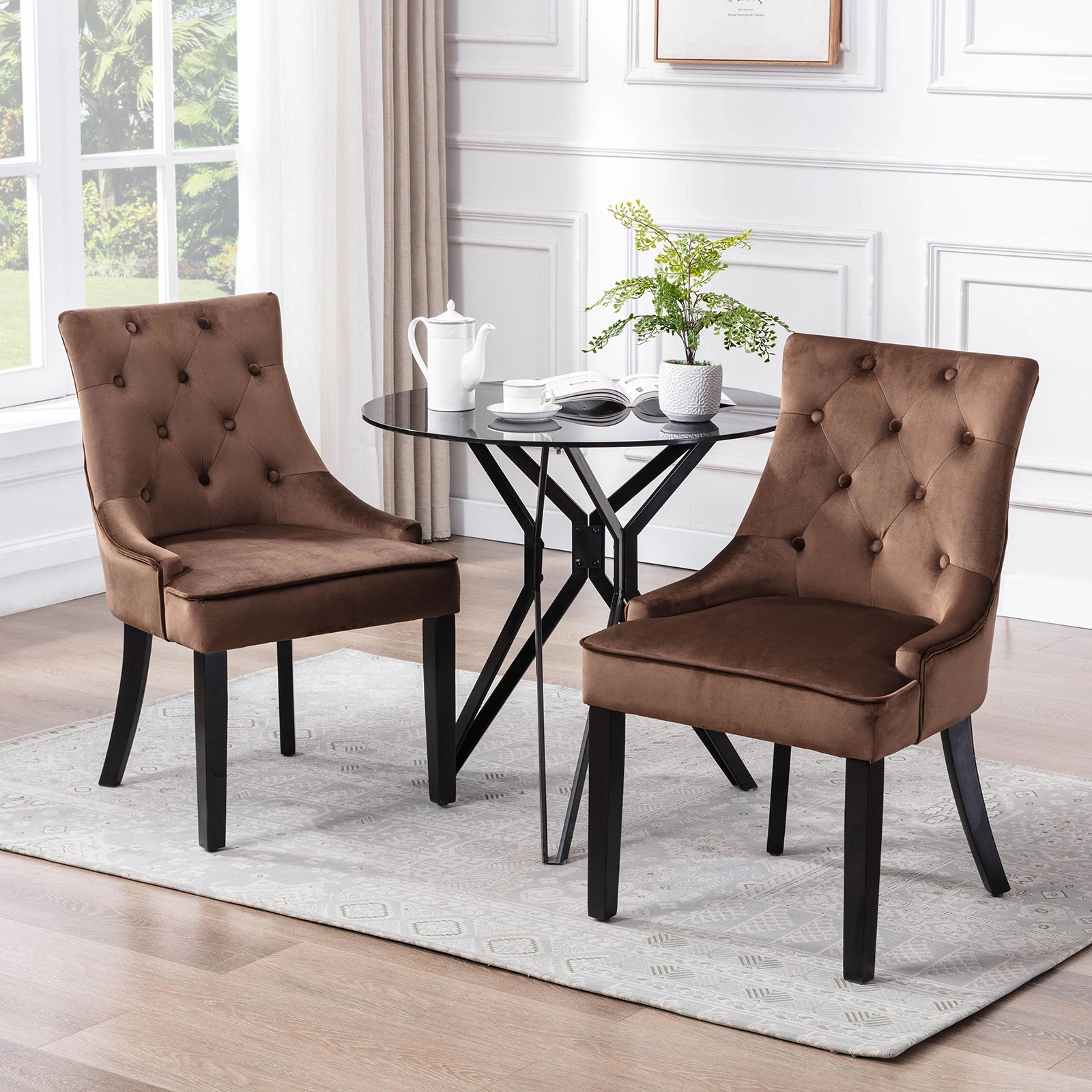 Contemporary Dining Chairs Set of 2 Mid-Century Wooden Frame