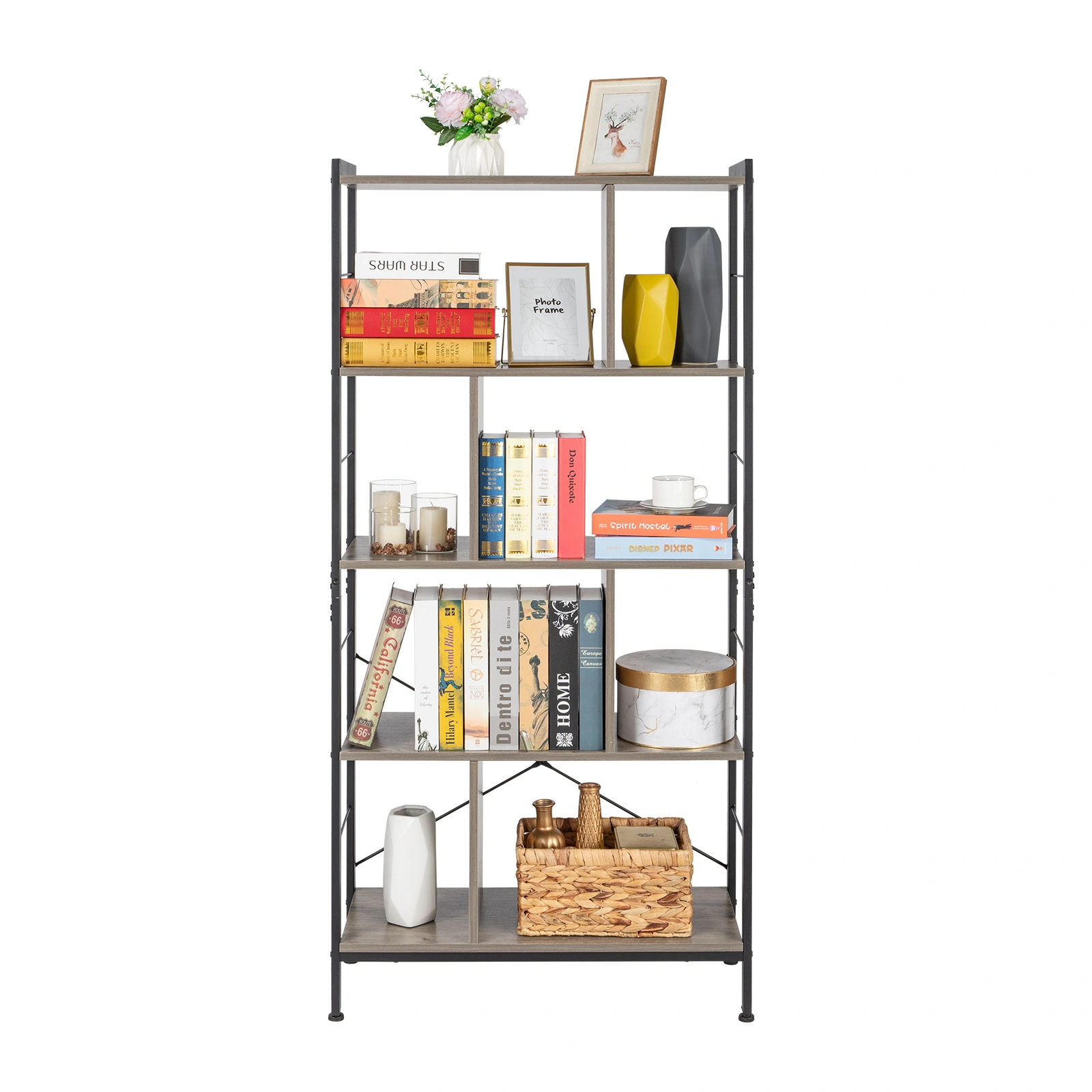 4-Tier Industrial Steel Bookshelf | Floor Standing Storage Rack | Wide Shelving Unit for Living Room Office Study | Easy Assembly | Gray view 3