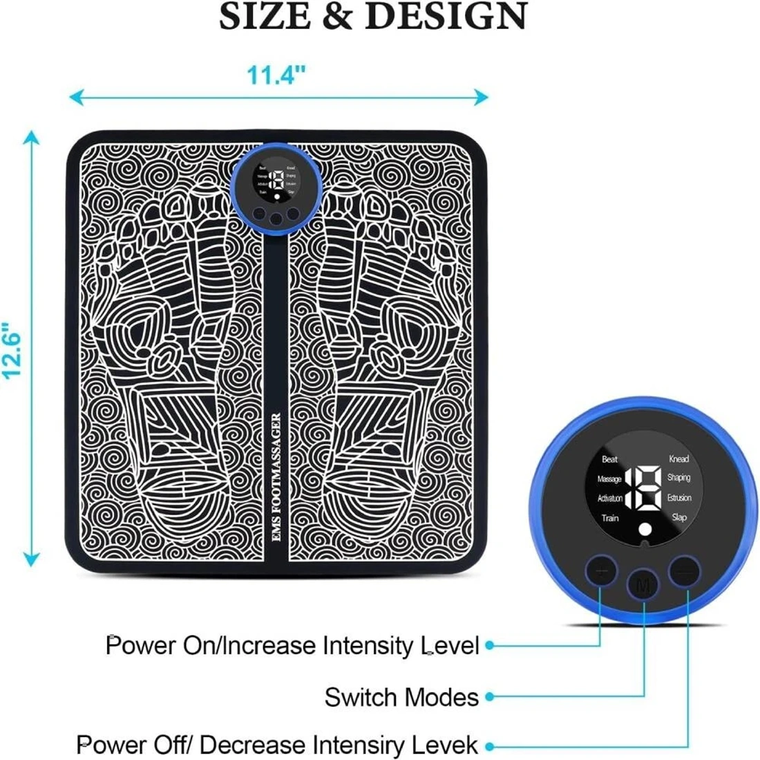 19 Levels 8 Modes Electric Foot Massager Pad Blood Circulation Muscle Stimulator Mat Therapy Platform