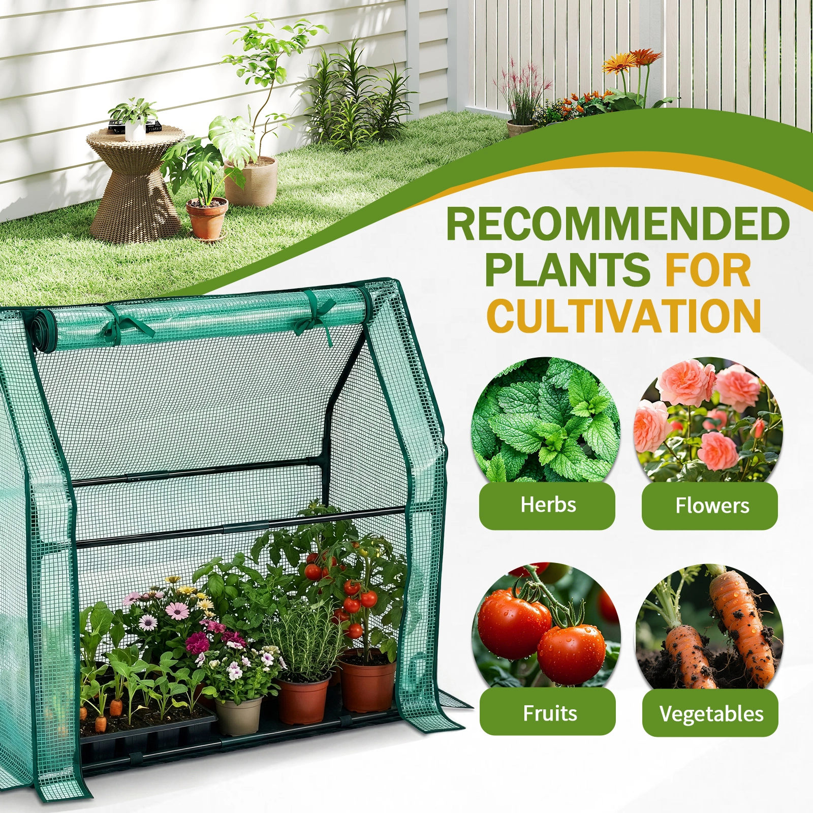 Mini Greenhouse with PE Cover, Indoor Outdoor Plant Gardening Green House for Garden Backyard, 36*18*33in, Green view 10