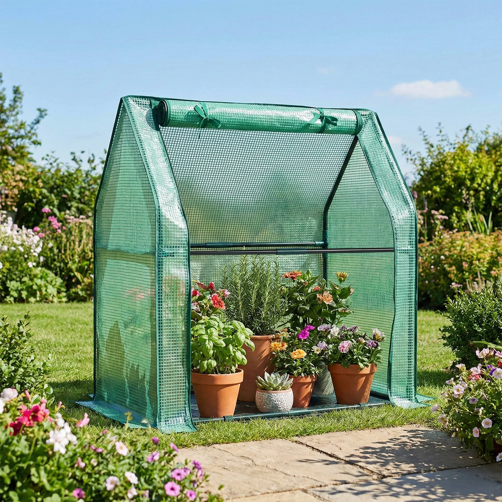 Mini Greenhouse with PE Cover, Indoor Outdoor Plant Gardening Green House for Garden Backyard, 36*18*33in, Green view 11