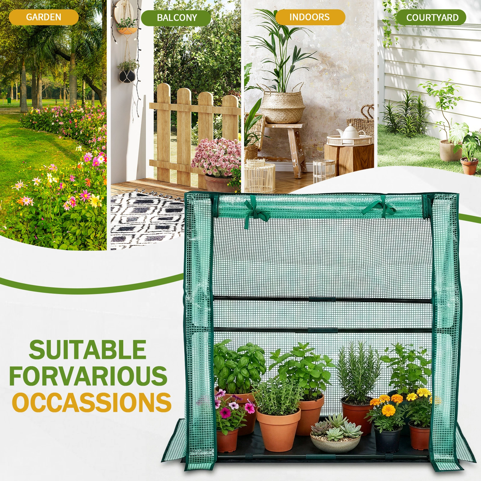 Mini Greenhouse with PE Cover, Indoor Outdoor Plant Gardening Green House for Garden Backyard, 36*18*33in, Green view 13