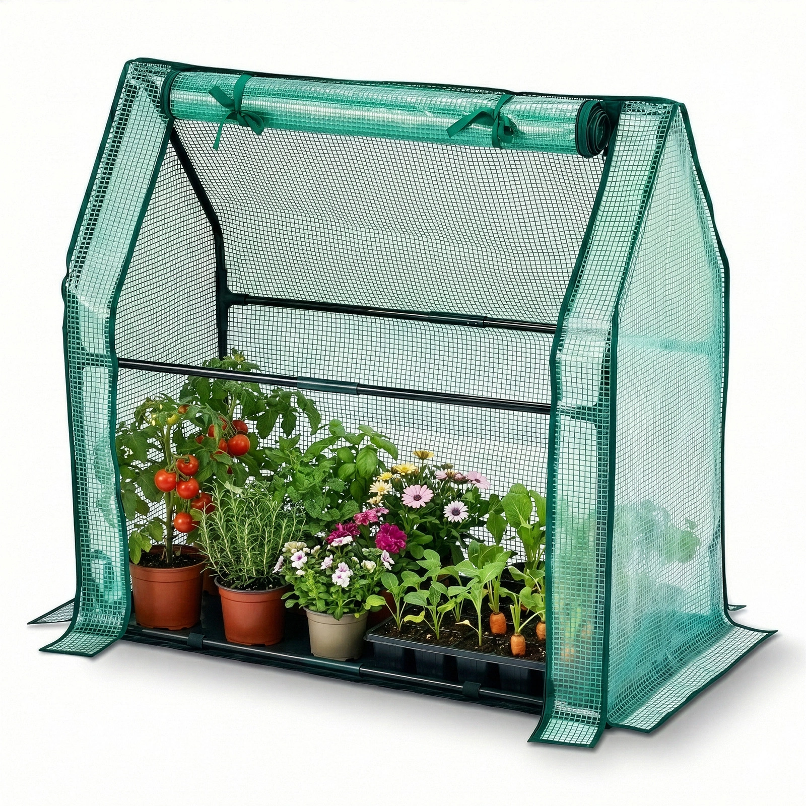 Mini Greenhouse with PE Cover, Indoor Outdoor Plant Gardening Green House for Garden Backyard, 36*18*33in, Green view 15