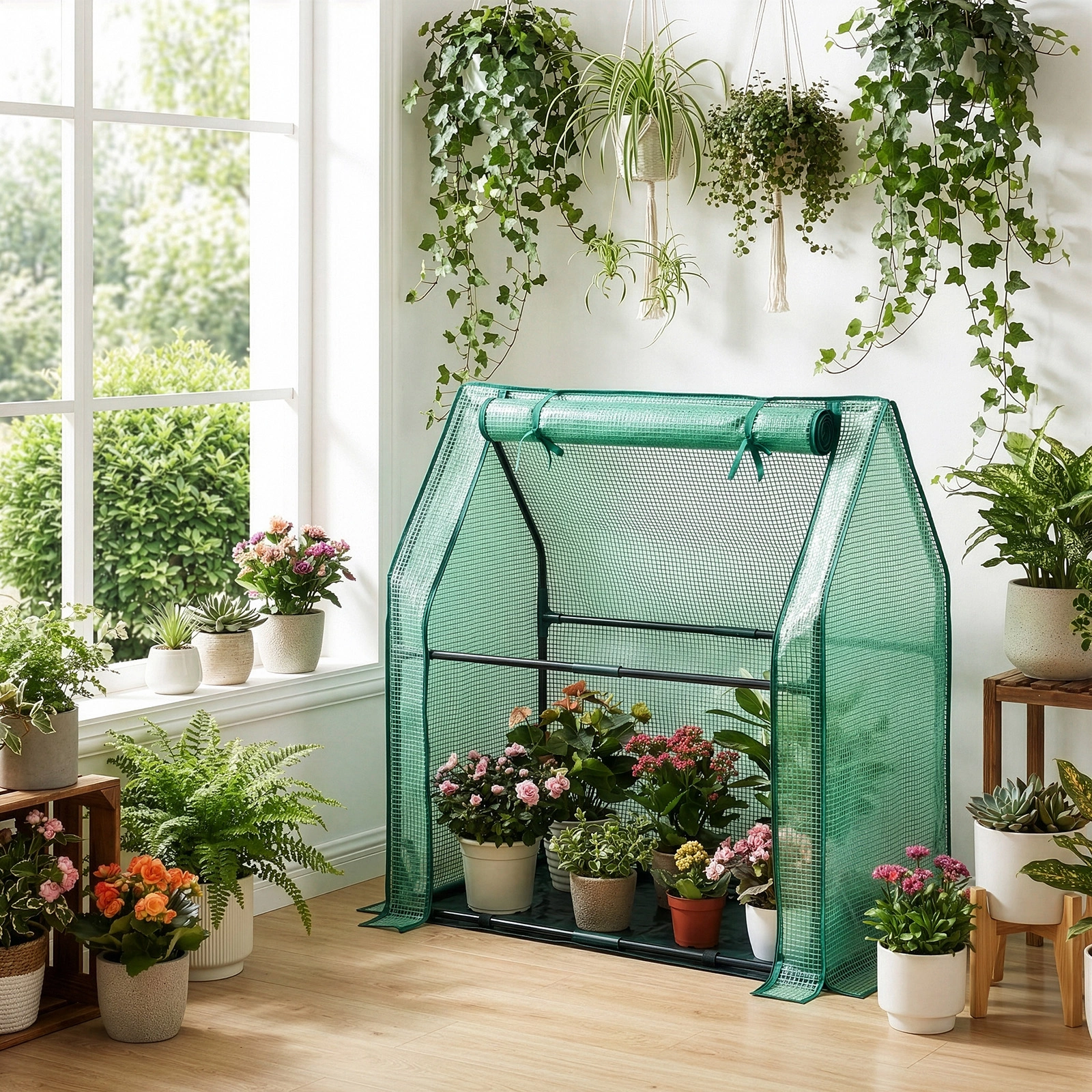 Mini Greenhouse with PE Cover, Indoor Outdoor Plant Gardening Green House for Garden Backyard, 36*18*33in, Green view 19