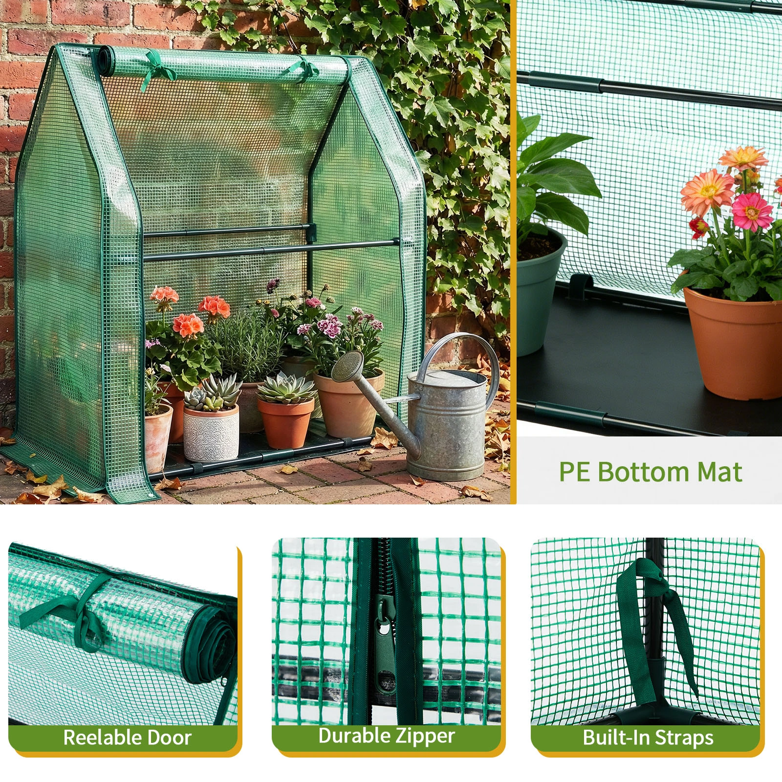 Mini Greenhouse with PE Cover, Indoor Outdoor Plant Gardening Green House for Garden Backyard, 36*18*33in, Green view 20