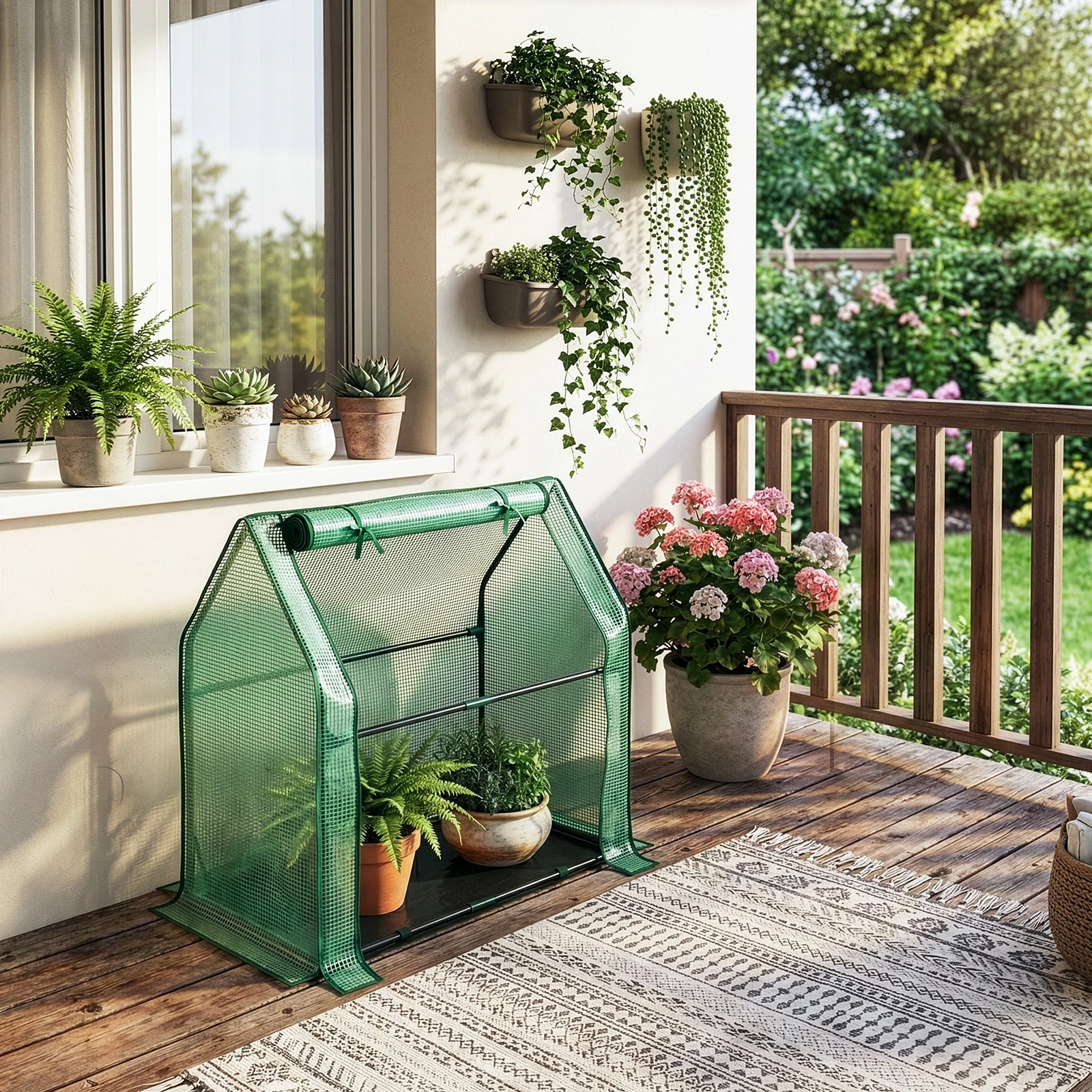 Mini Greenhouse with PE Cover, Indoor Outdoor Plant Gardening Green House for Garden Backyard, 36*18*33in, Green view 22