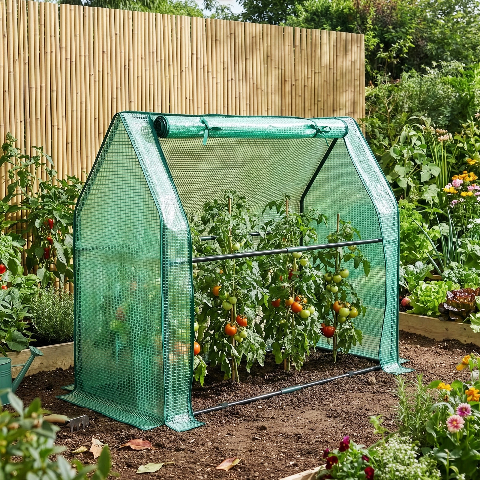 Mini Greenhouse with PE Cover, Indoor Outdoor Plant Gardening Green House for Garden Backyard, 36*18*33in, Green view 24